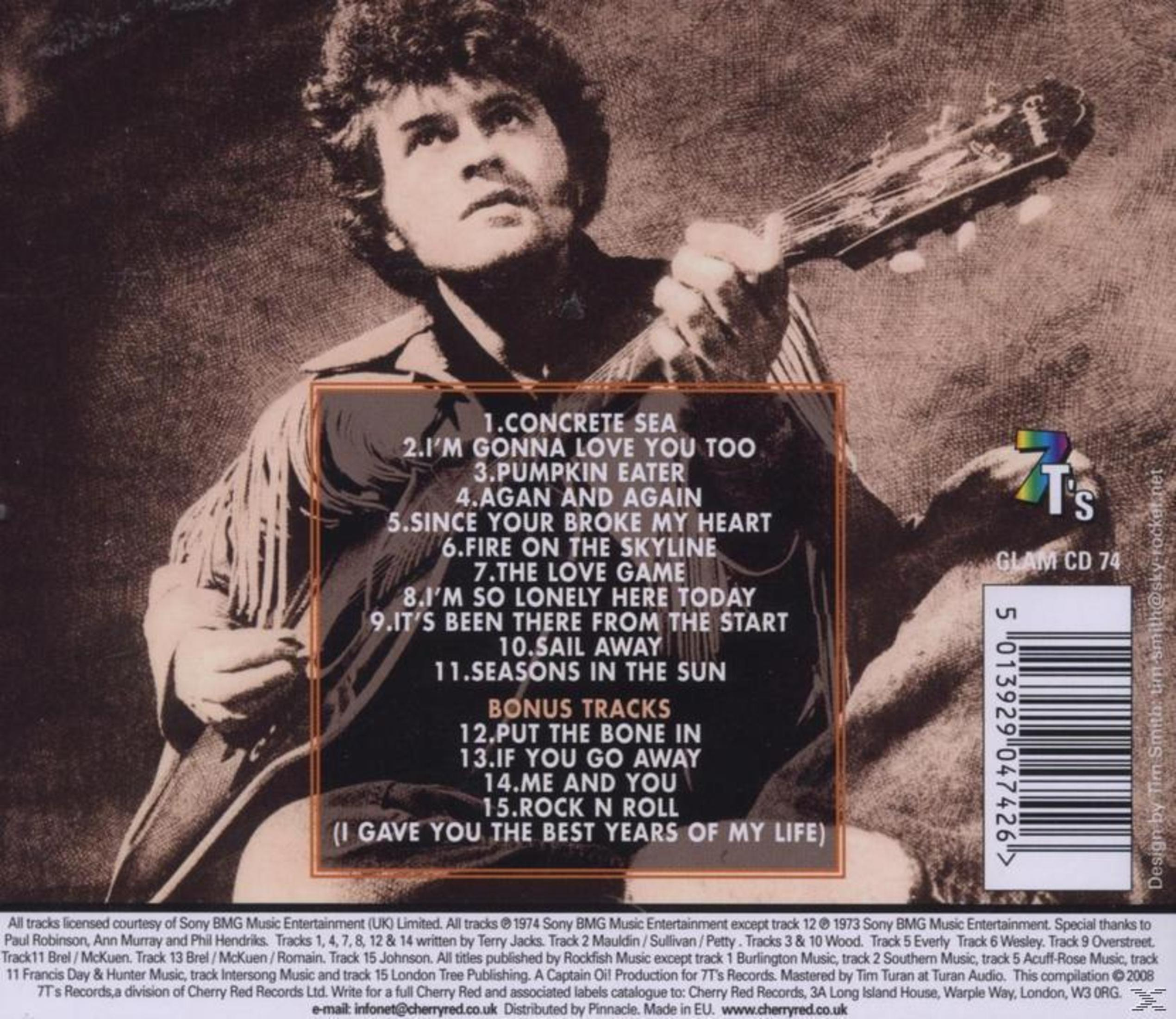 Albumcover zeigt einen Mann mit Gitarre, der nach oben blickt. Text listet Songtitel und Credits auf. Der Hintergrund ist Sepia.