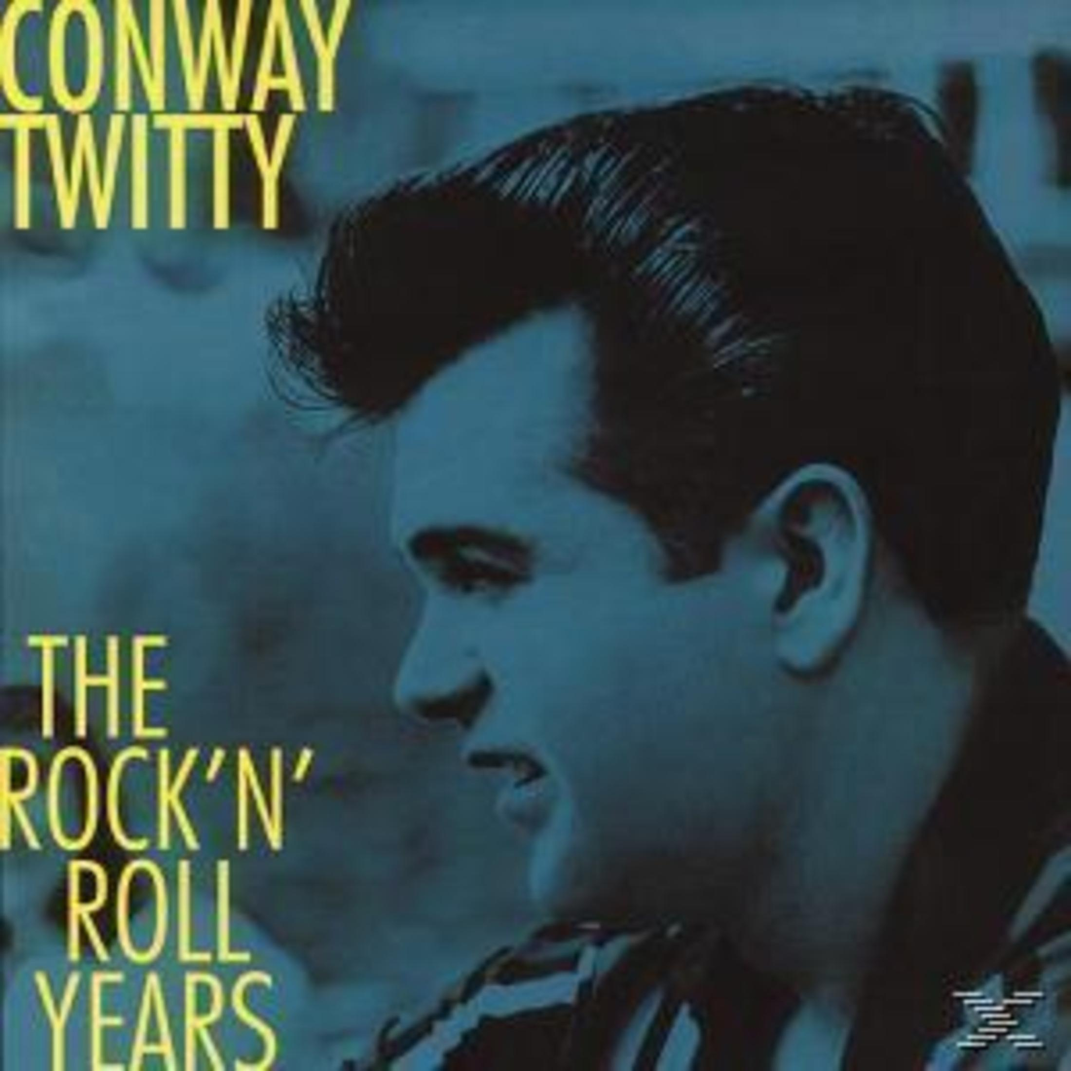 Albumcover mit Conway Twitty. Er ist im Profil mit schwarzen Haaren zu sehen. Der Text lautet 'Conway Twitty' und 'The Rock'n' Roll Years'.