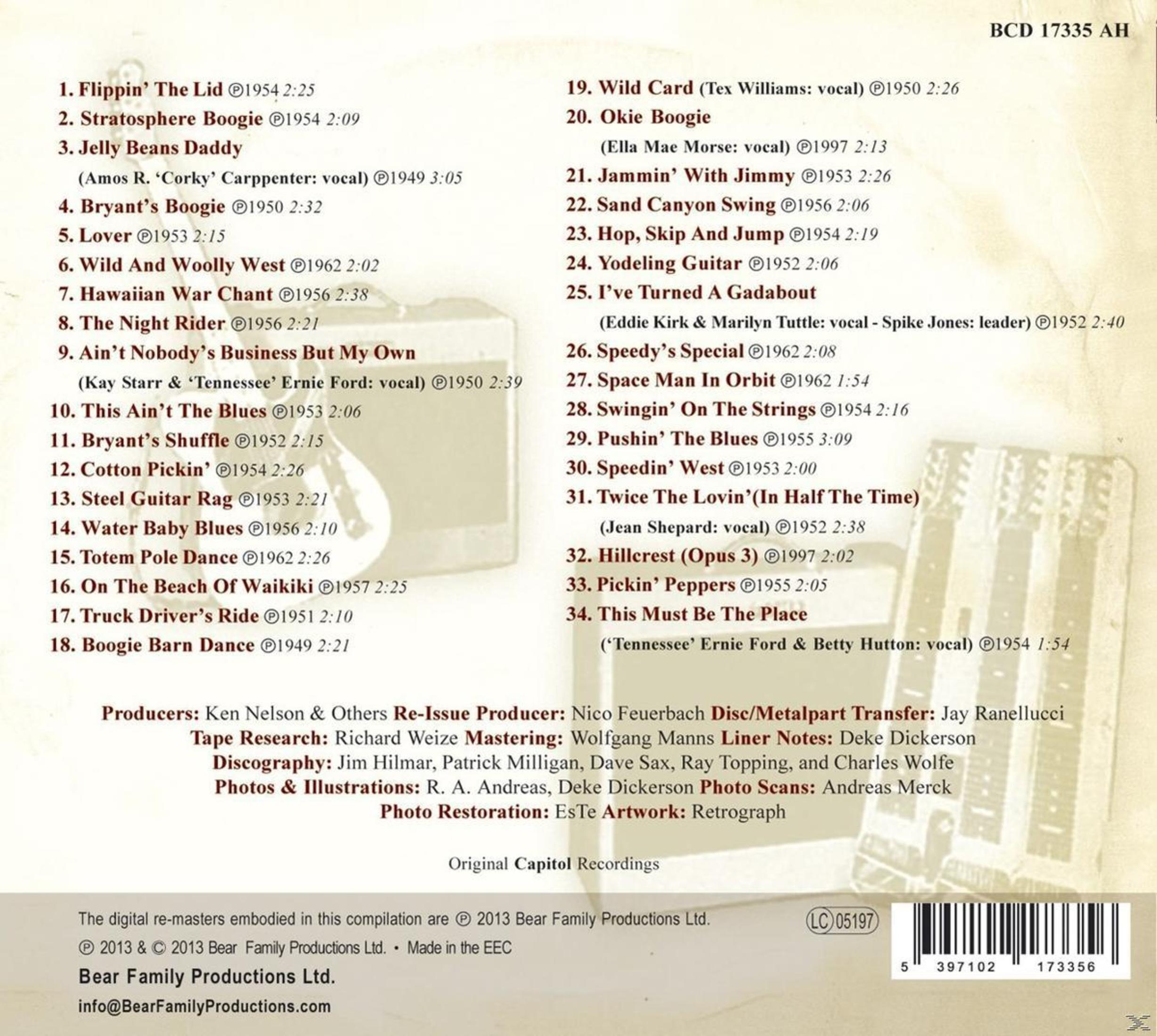 Albumcover mit Songtiteln und Credits. Der Text ist schwarz und rot auf cremefarbenem Hintergrund. Unten befindet sich ein Barcode.