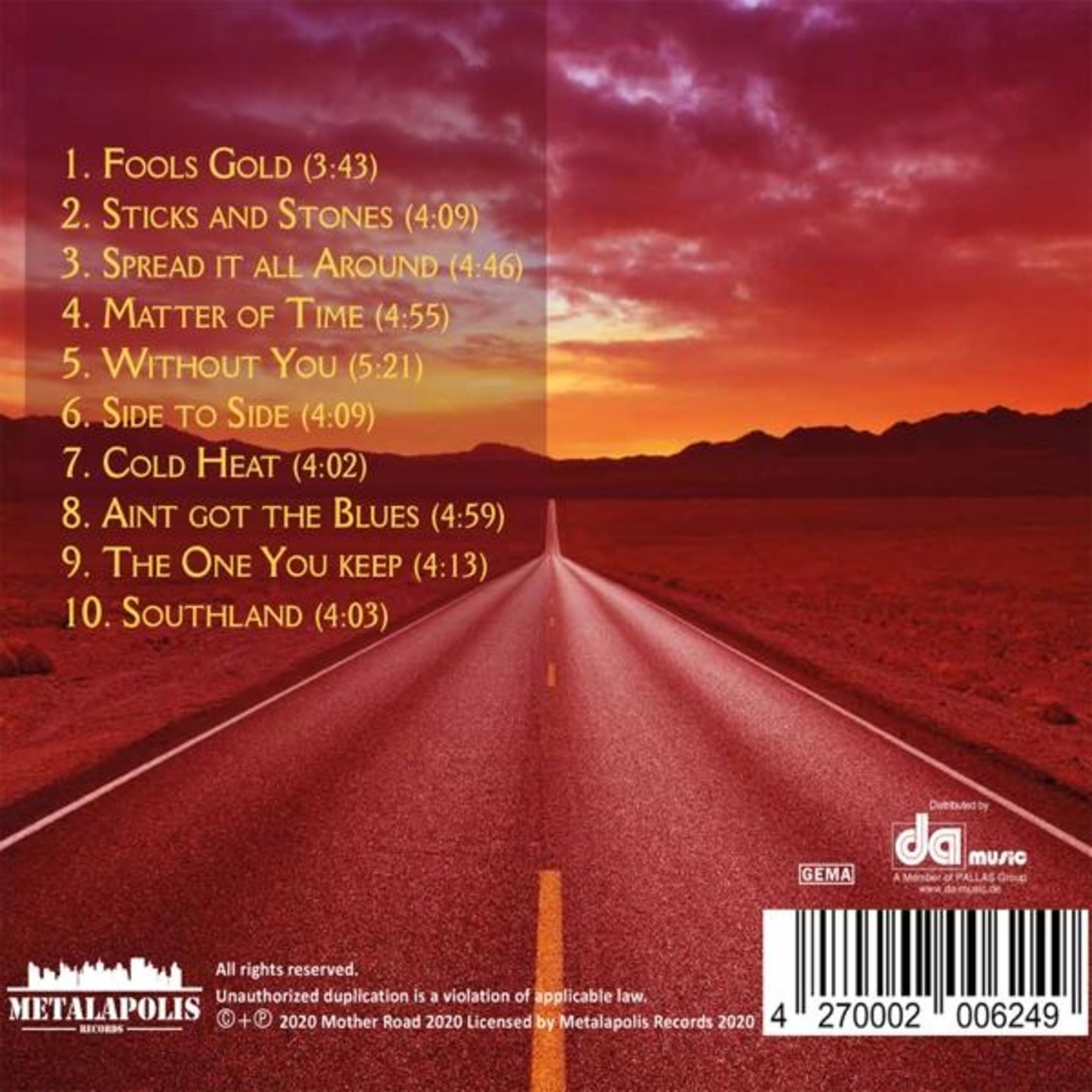 Albumhoes met een weg naar de horizon. Songtitels en tijden staan links.