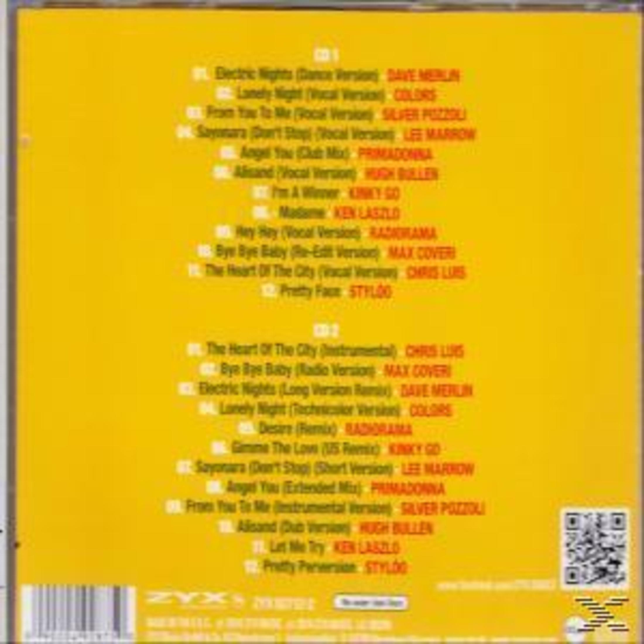 Gelbes Albumcover mit Songtiteln und Künstlernamen in Weiß. Enthält einen QR-Code und das ZYX Music Logo.