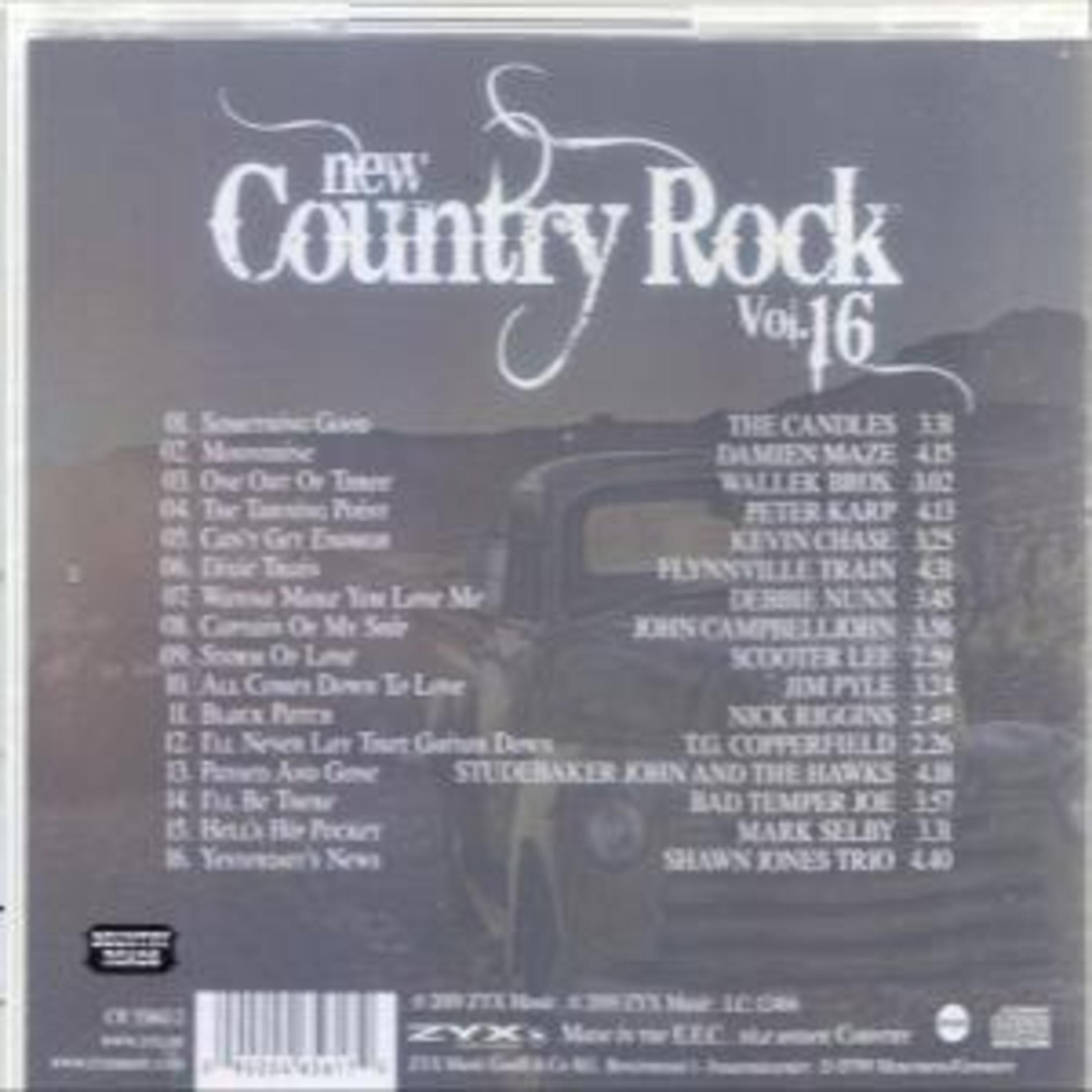 CD-Cover für 'New Country Rock Vol. 16'. Mit Titelliste, Künstlernamen und einem Vintage-Truck-Bild.