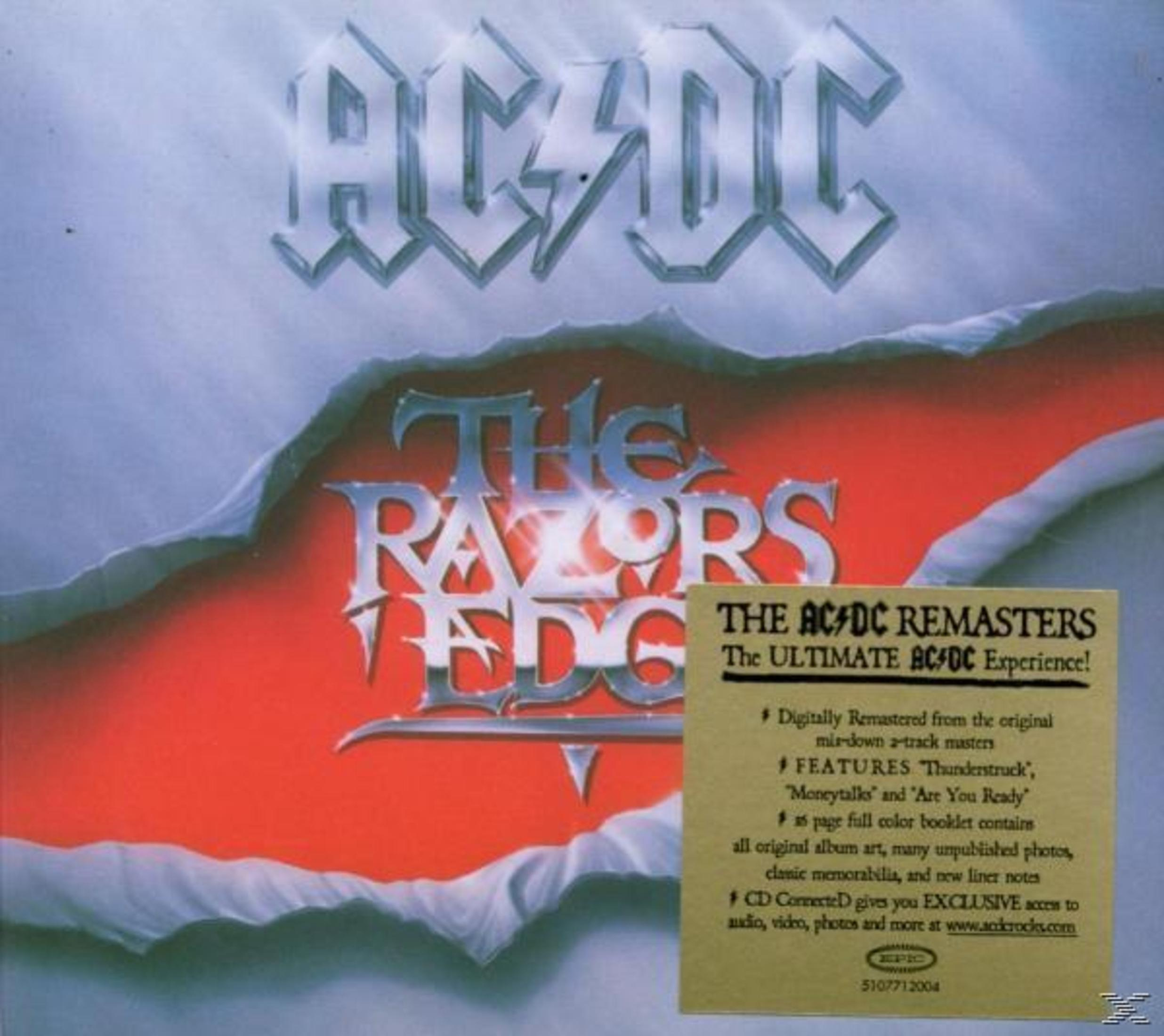 Copertina dell'album The Razors Edge degli AC/DC. Presenta il logo della band, il titolo dell'album e un adesivo promozionale.