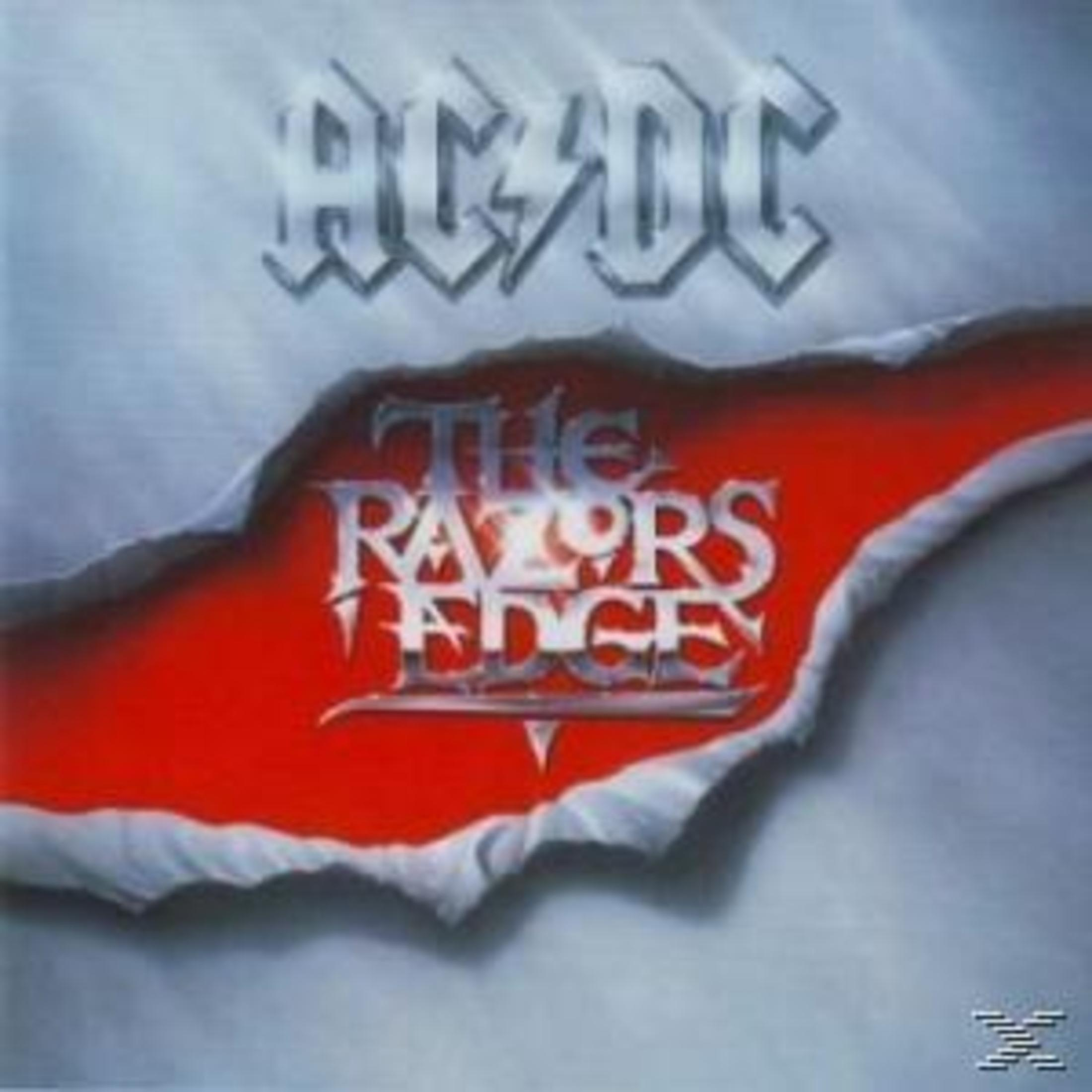Copertina dell'album degli AC/DC. Il titolo è "The Razors Edge", con sfondo rosso e il logo AC/DC sopra.