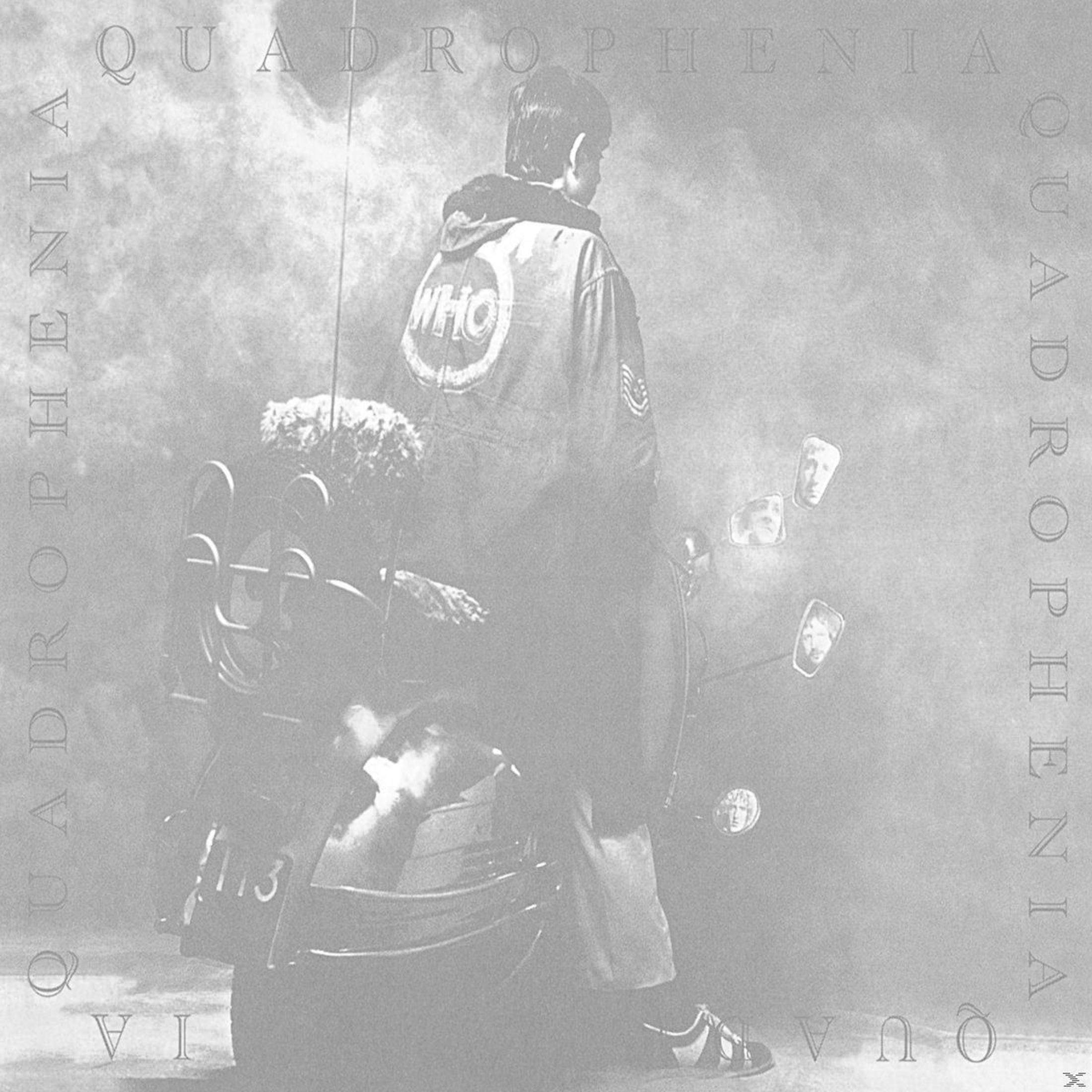 Copertina dell'album in scala di grigi. Uomo in giacca su scooter, di spalle allo spettatore. Volti di lato. Logo degli Who sulla giacca. Titolo: Quadrophenia.