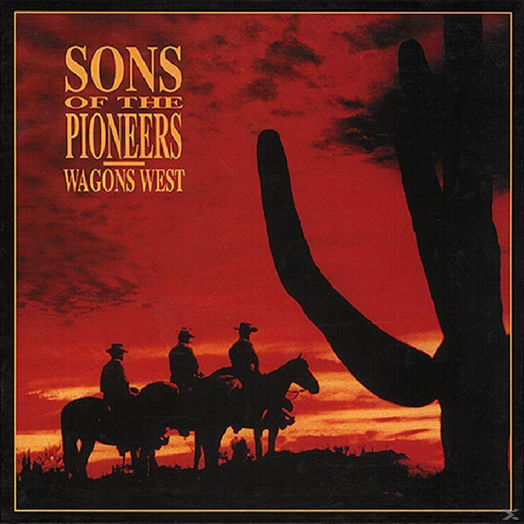 Albumcover: Silhouetten von Cowboys auf Pferden vor rotem Himmel mit einem Kaktus. Titel: Sons of the Pioneers.