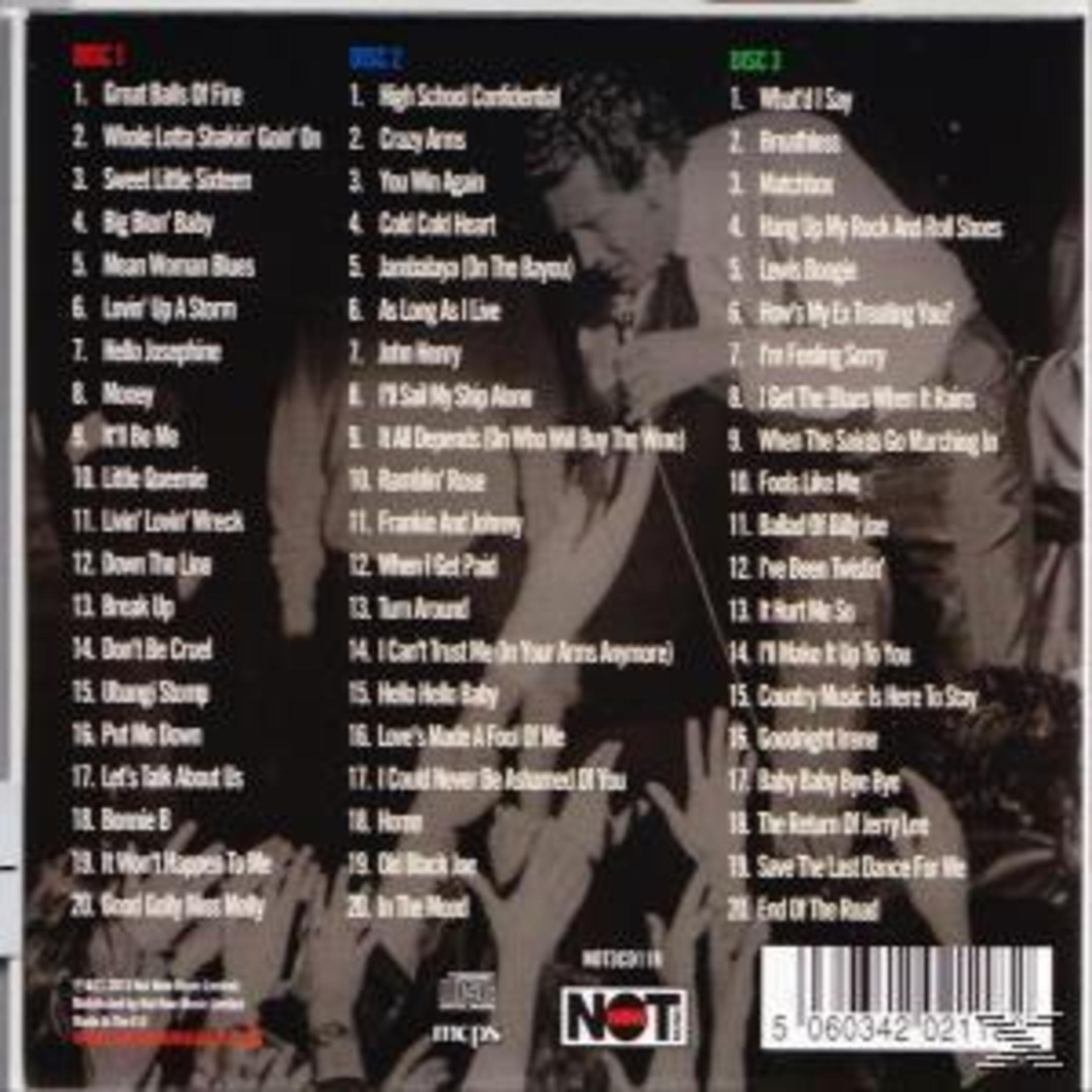 Albumcover mit Titelliste, darunter Great Balls of Fire und Whole Lotta Shakin' Goin' On. Künstlerbild.
