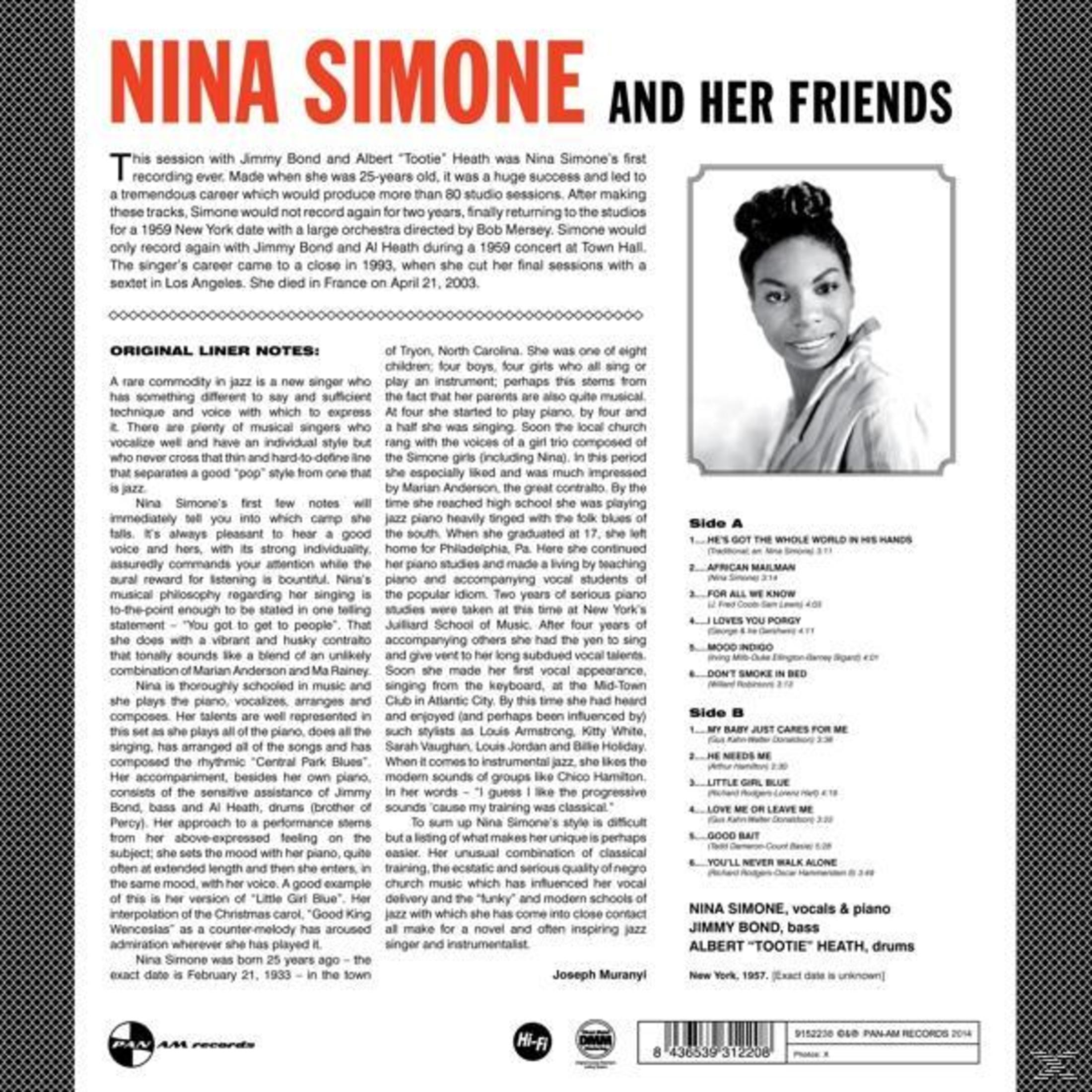 Albumcover mit Nina Simone, Text und Titelliste. Simone lächelt und blickt nach rechts.