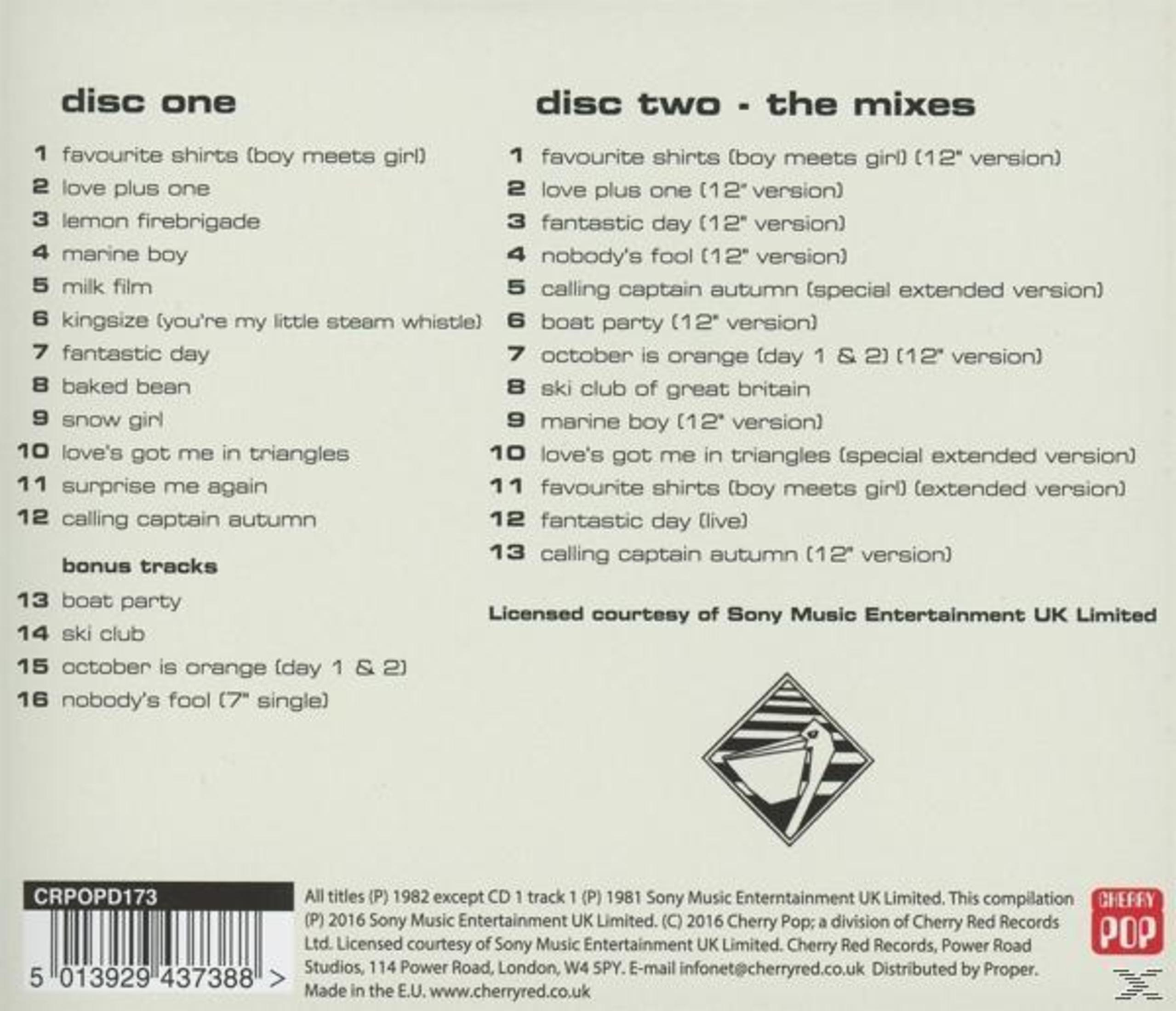CD-Cover mit Titellisten für zwei CDs, darunter Titel wie 'favourite shirts', 'love plus one' und 'boat party'.