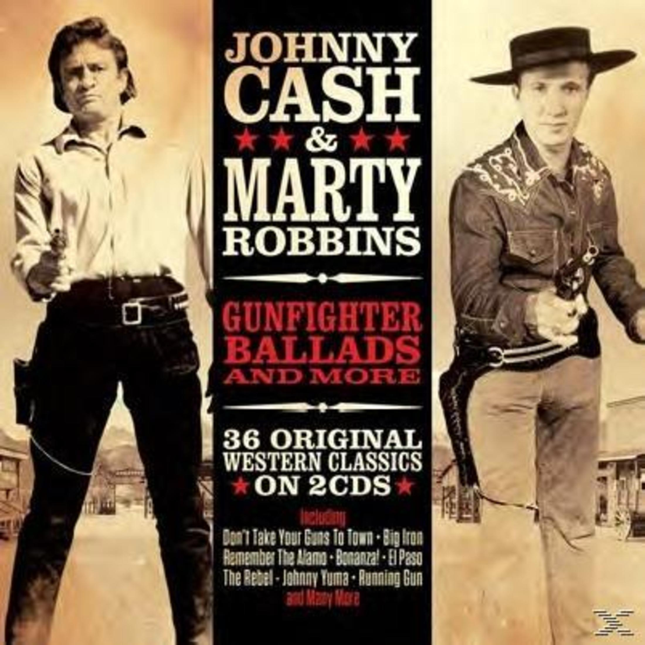 Albumcover mit Johnny Cash und Marty Robbins. Beide Männer tragen Westernkleidung und halten Waffen. Der Titel steht in der Mitte.