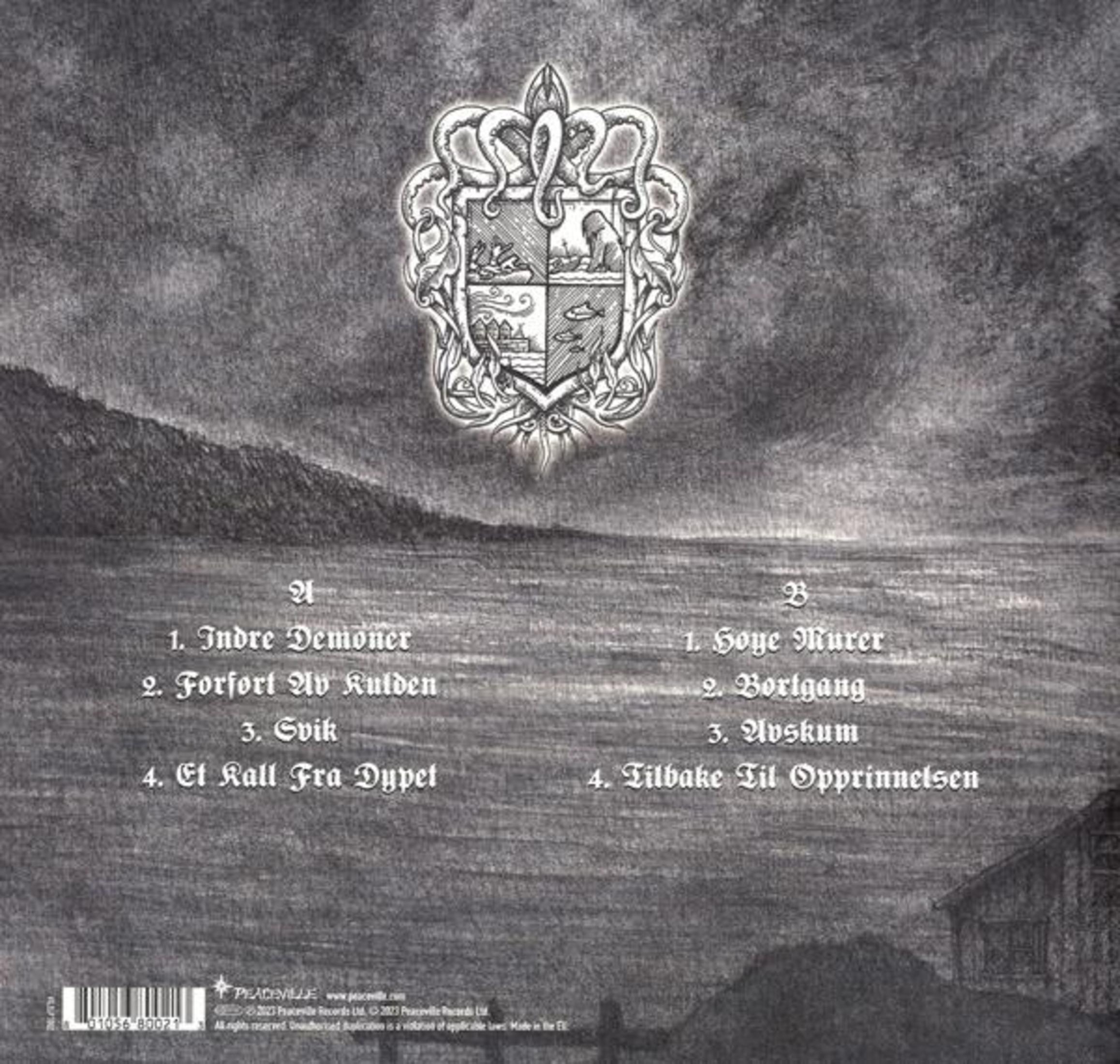Albumcover mit Wappen, Text und Landschaft. Das Wappen befindet sich in der Mitte. Der Text listet Songtitel auf.