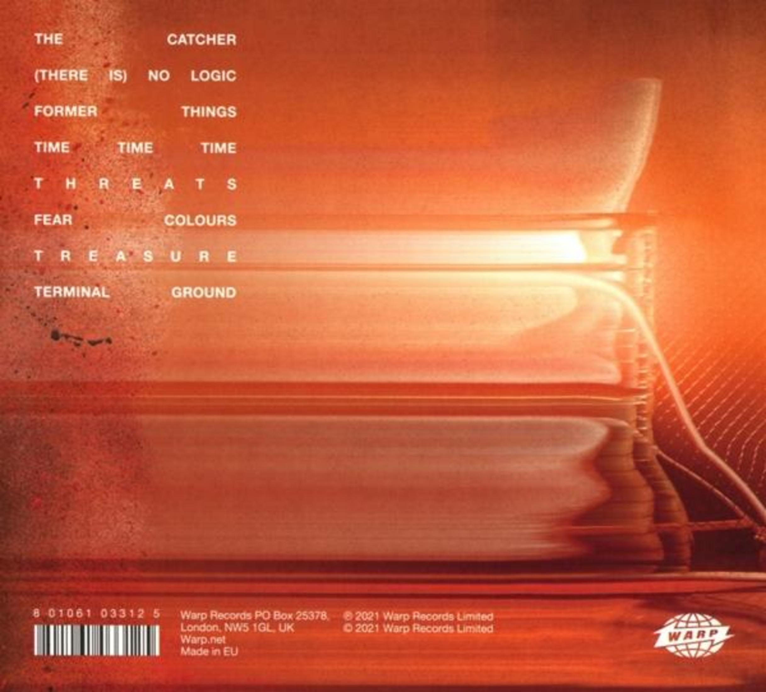 Albumcover mit orangefarbenem Farbverlauf. Text enthält 'THE', 'CATCHER', 'TIME', 'THREATS', 'FEAR', 'TREASURE', 'TERMINAL'.