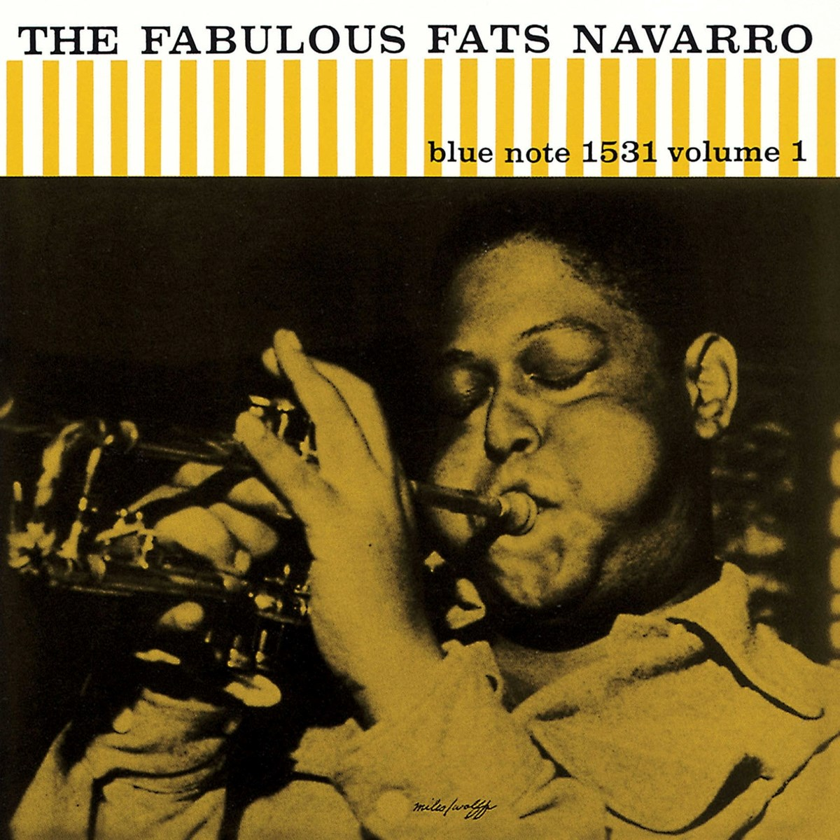 Copertina dell'album di Fats Navarro che suona la tromba. Tonalità gialle e nere. Titolo: The Fabulous Fats Navarro. Blue Note Records.