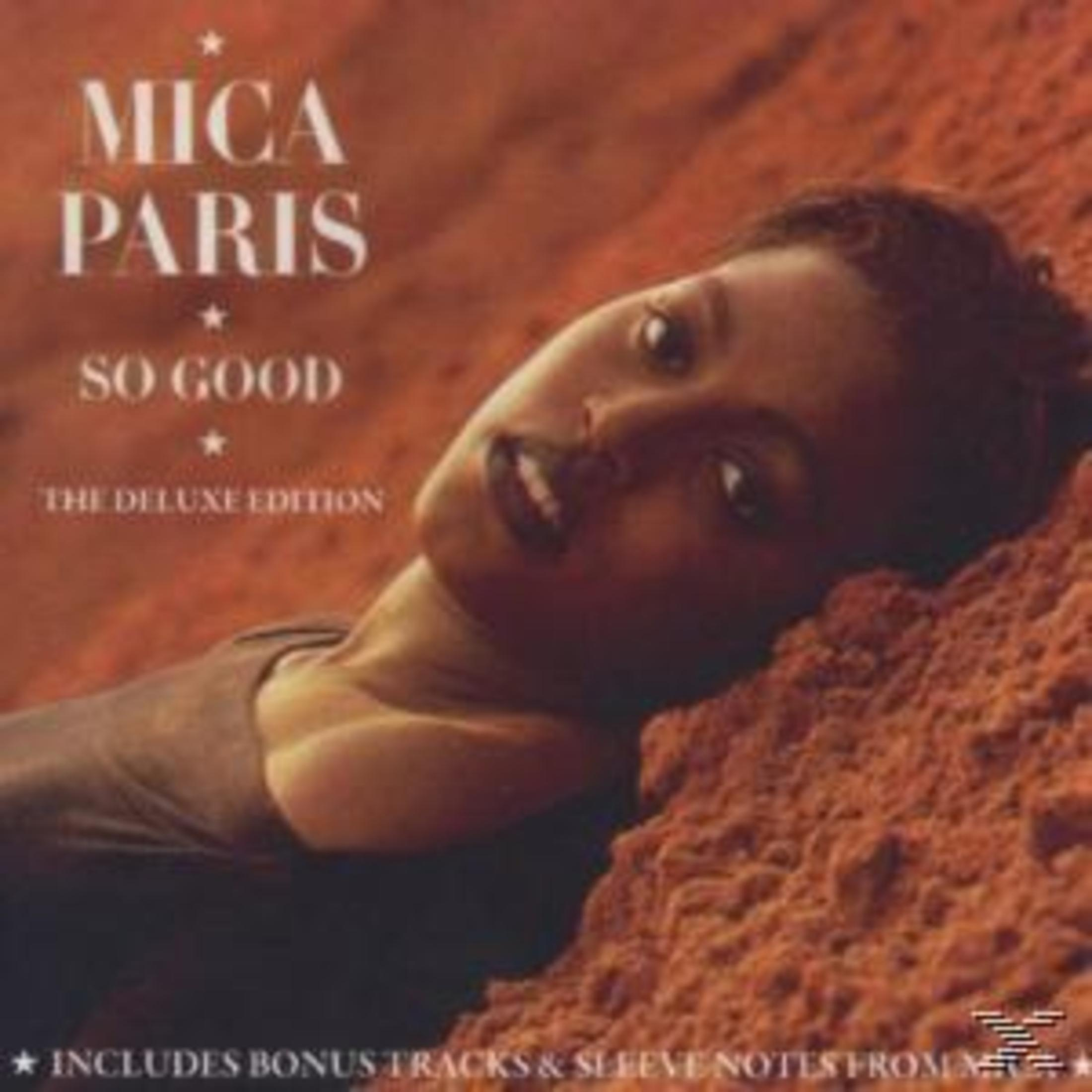 Albumhoes. Mica Paris ligt op een roodachtige ondergrond. Tekst zegt: Mica Paris, So Good, The Deluxe Edition.