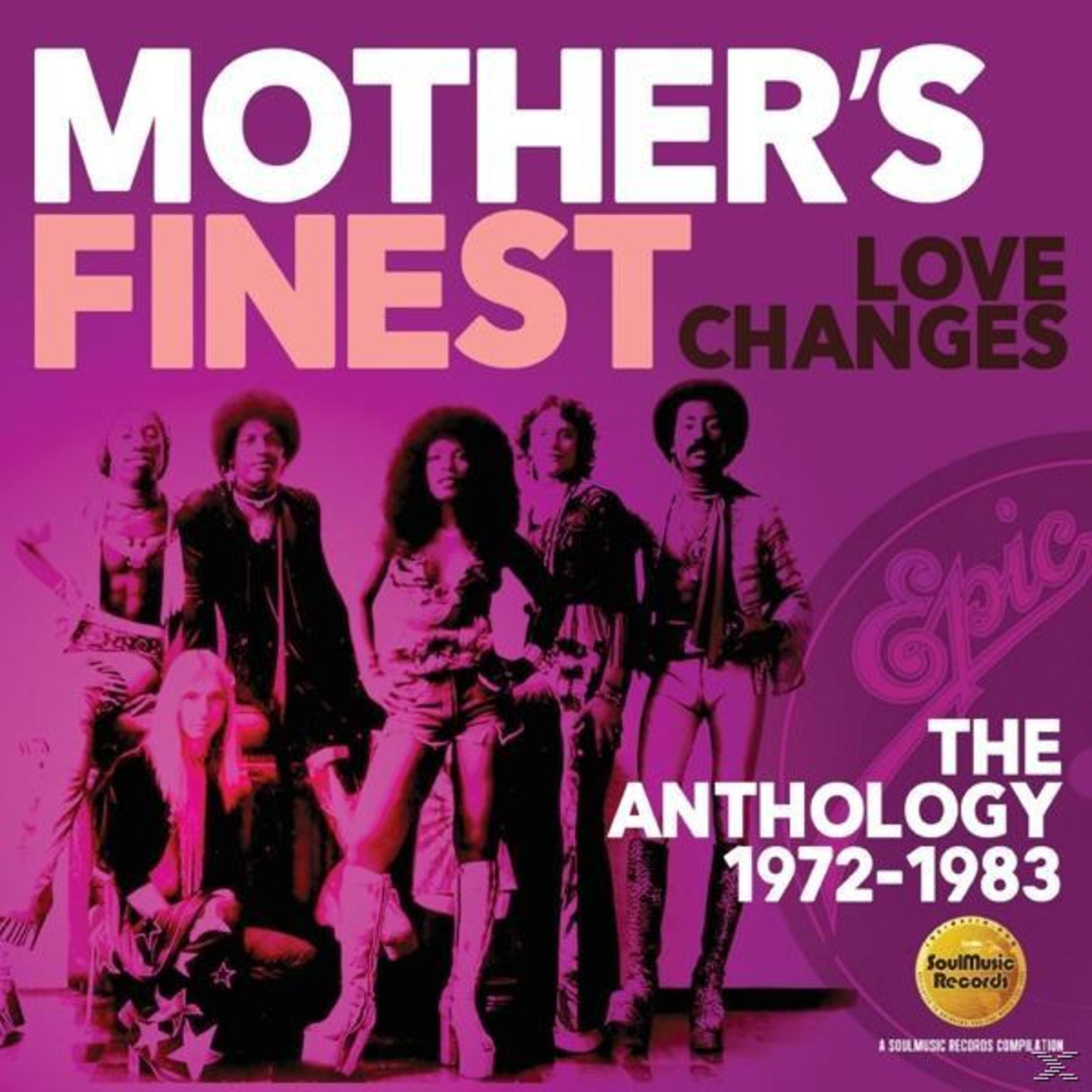 Albumcover von Mother's Finest: The Anthology 1972-1983. Personengruppe in der Mitte, Text oben und unten.