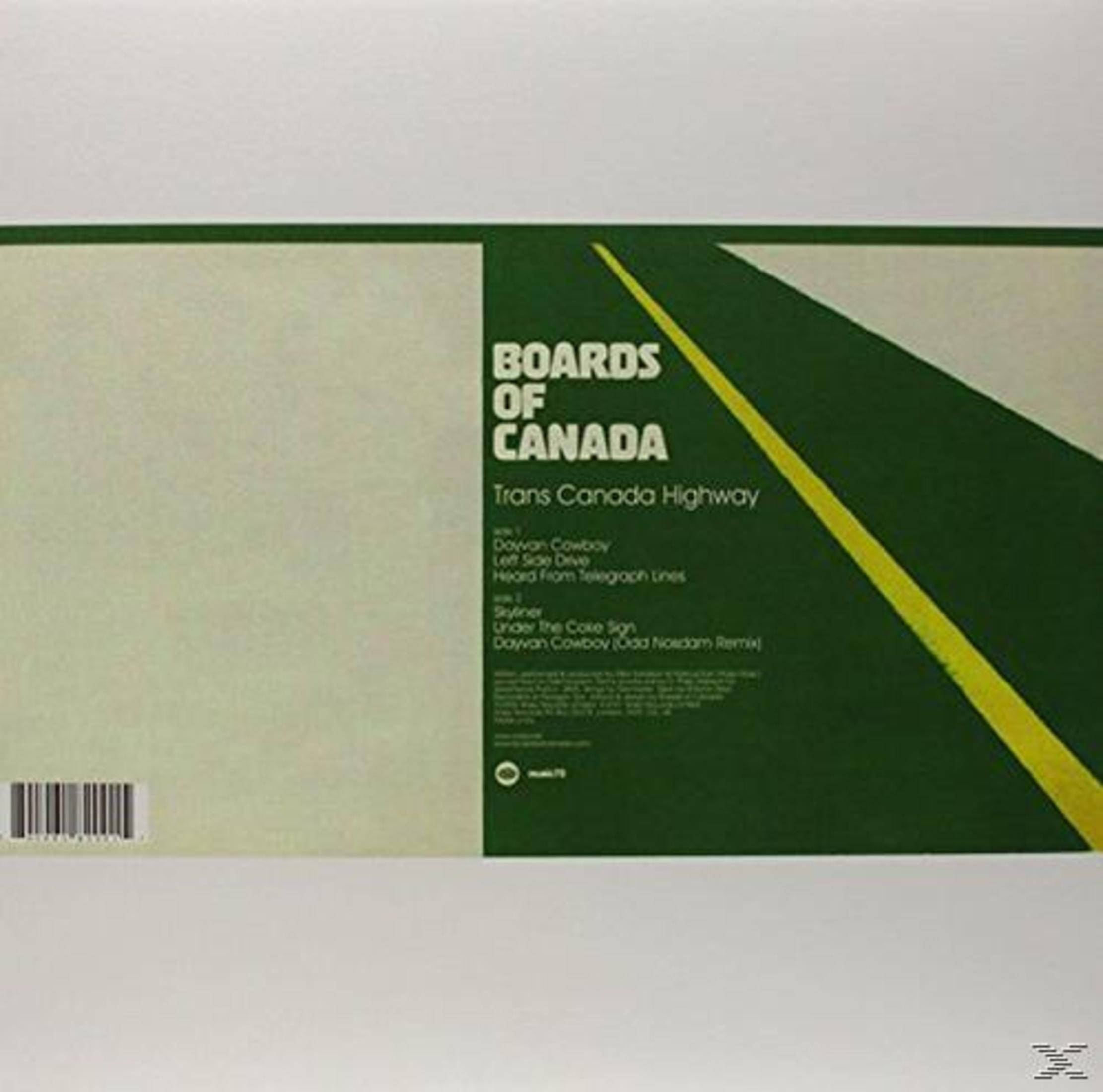 Albumcover mit grünem und weißem Hintergrund. Der Text lautet "BOARDS OF CANADA" und "Trans Canada Highway".