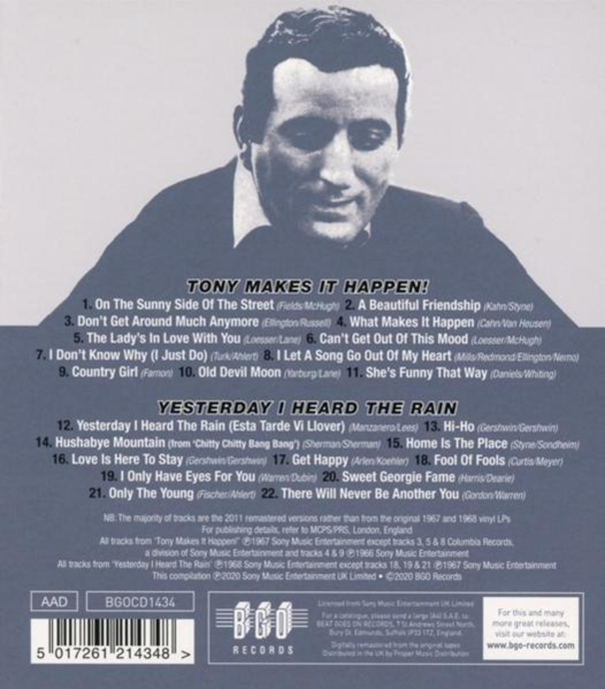Albumcover mit einem Porträt von Tony Bennett und Songtiteln. Das BGO Records-Logo und ein Barcode sind sichtbar.