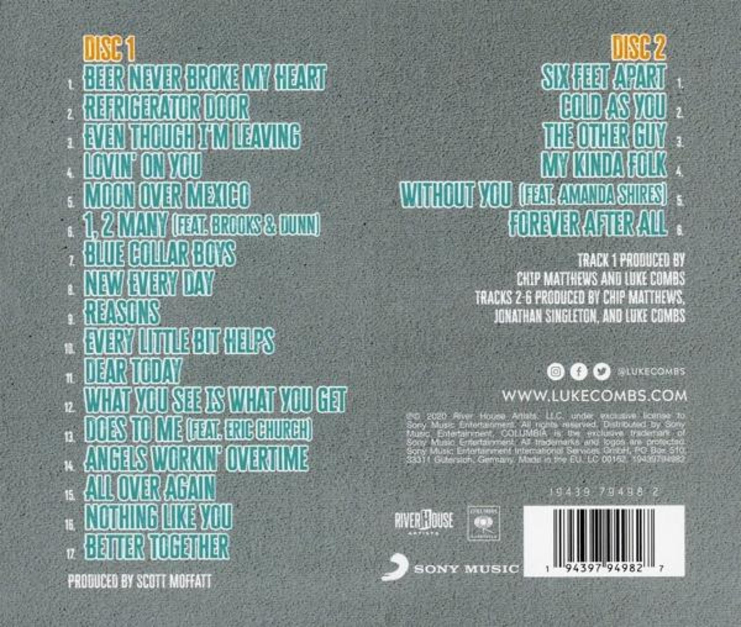 Albumcover mit Titellisten für zwei CDs. Der Text enthält den Künstlernamen, Songtitel und Produktionscredits.