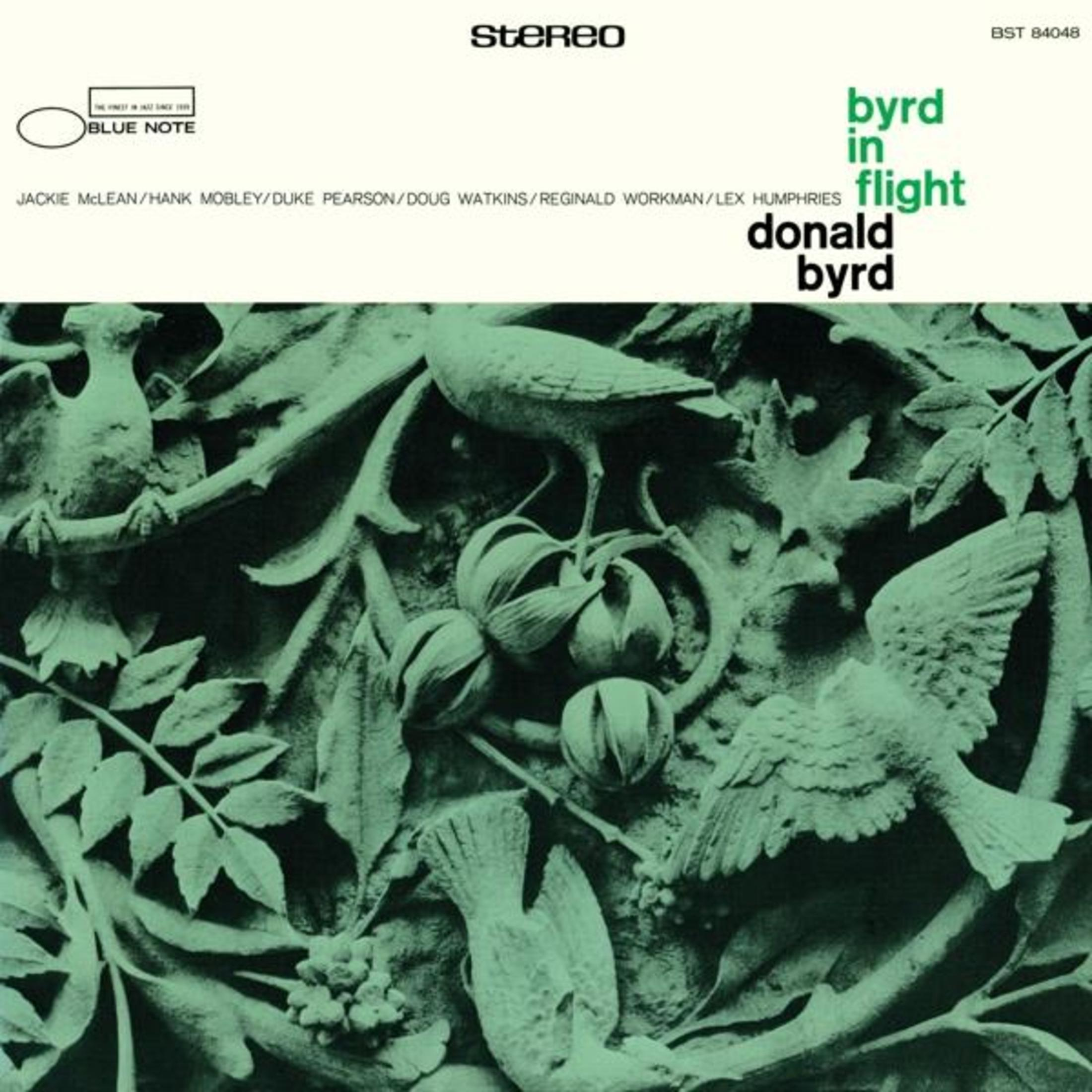 Copertina dell'album: opera d'arte verde con uccelli, testo 'byrd in flight' e 'donald byrd'. Sono presenti anche il logo Blue Note e i nomi degli artisti.