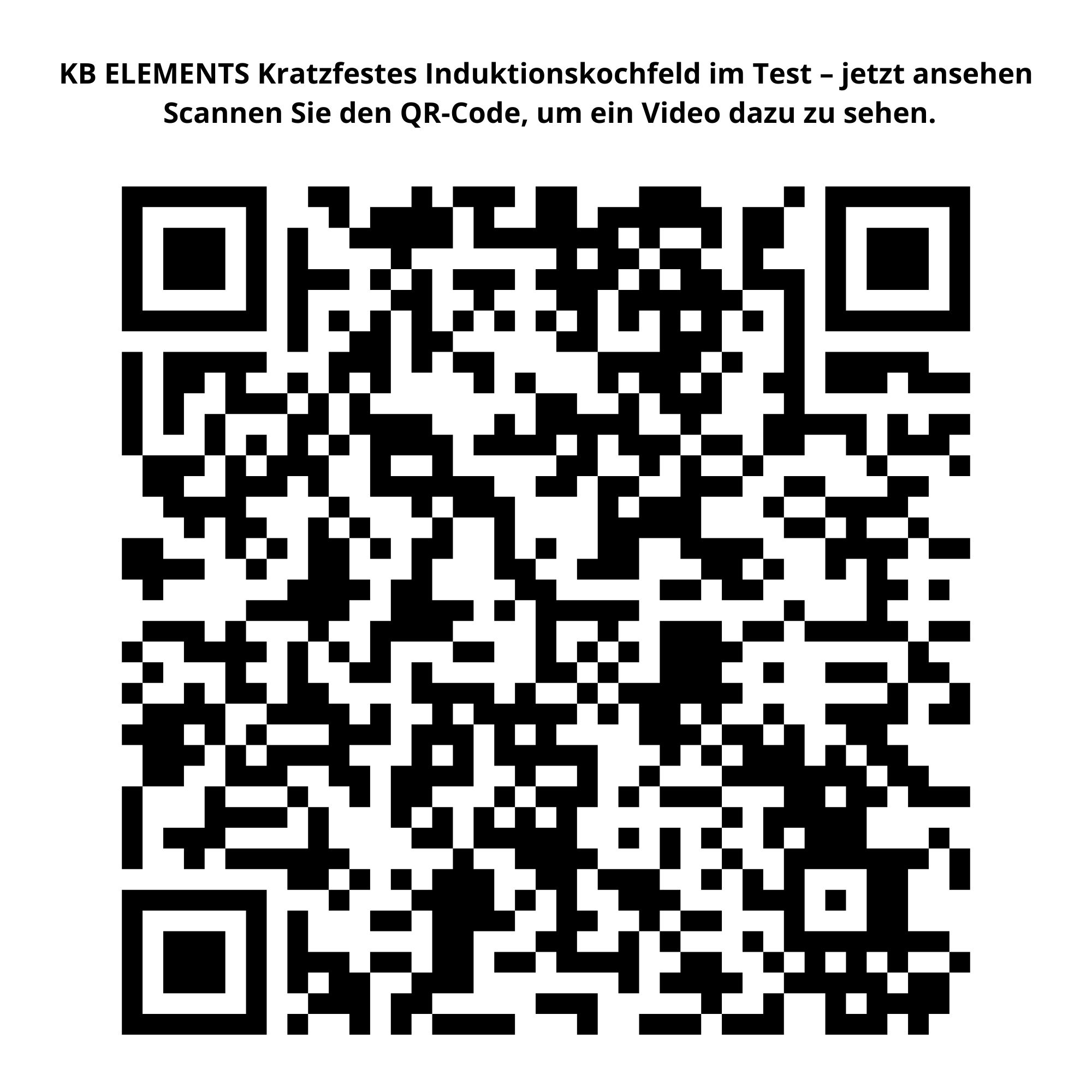 Ein QR-Code mit schwarzen und weißen Quadraten. Text darüber: 'KB ELEMENTS...Scannen Sie den QR-Code...'