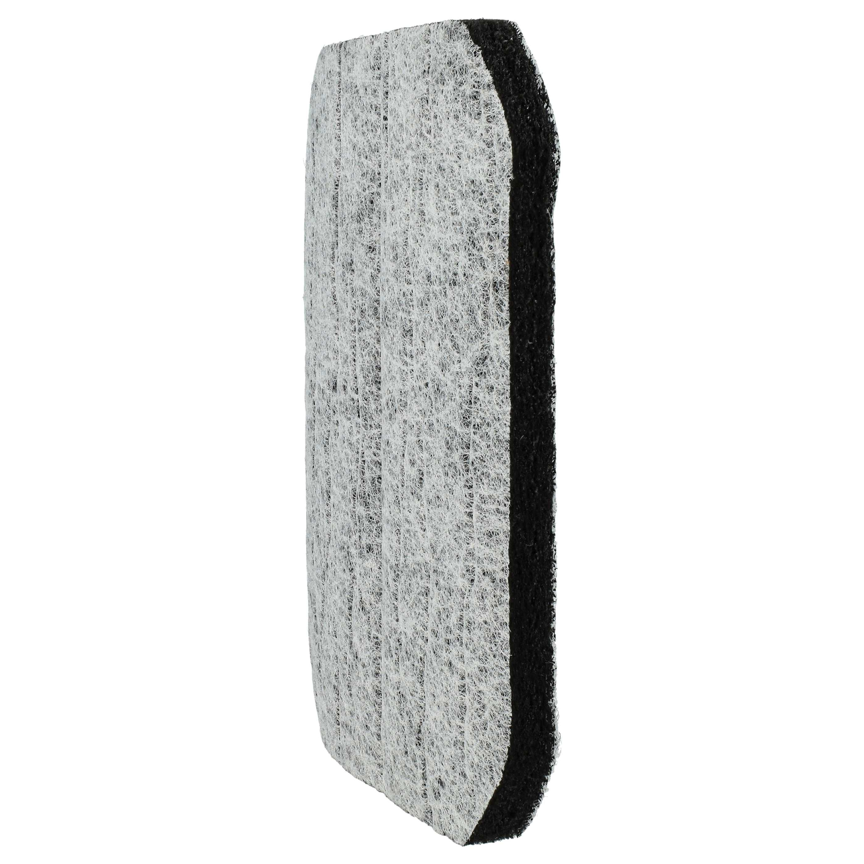 Ein rechteckiger Filter mit einem weißen, faserigen Kern und einem schwarzen, schwammartigen Rand, vor weißem Hintergrund.