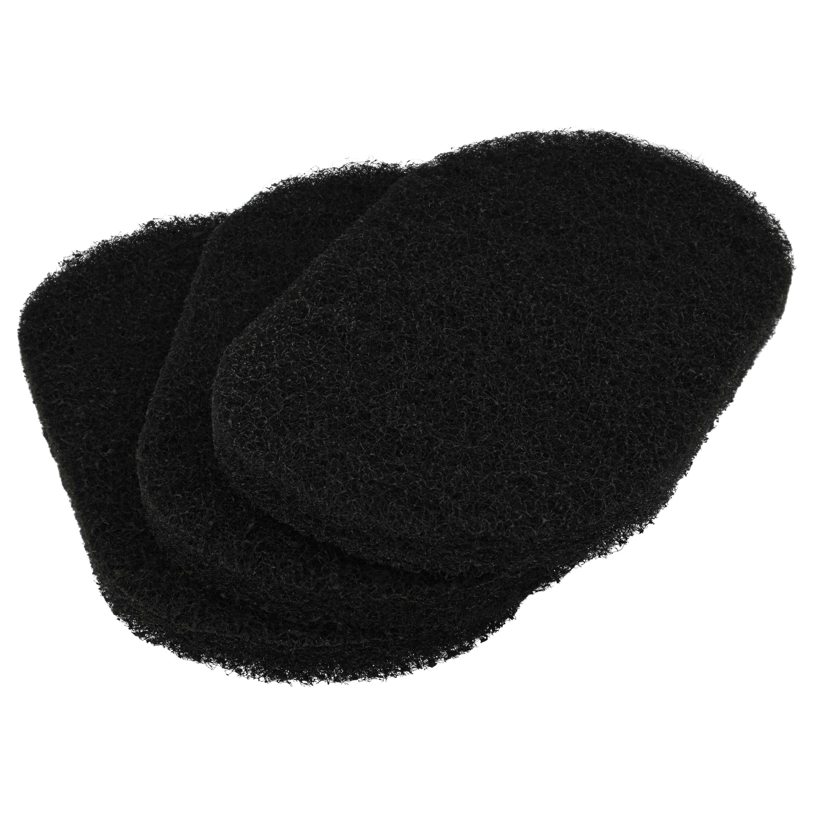 Drei ovale, schwarze, strukturierte Pads sind auf weißem Hintergrund gestapelt. Die Pads sind dicht und rau.