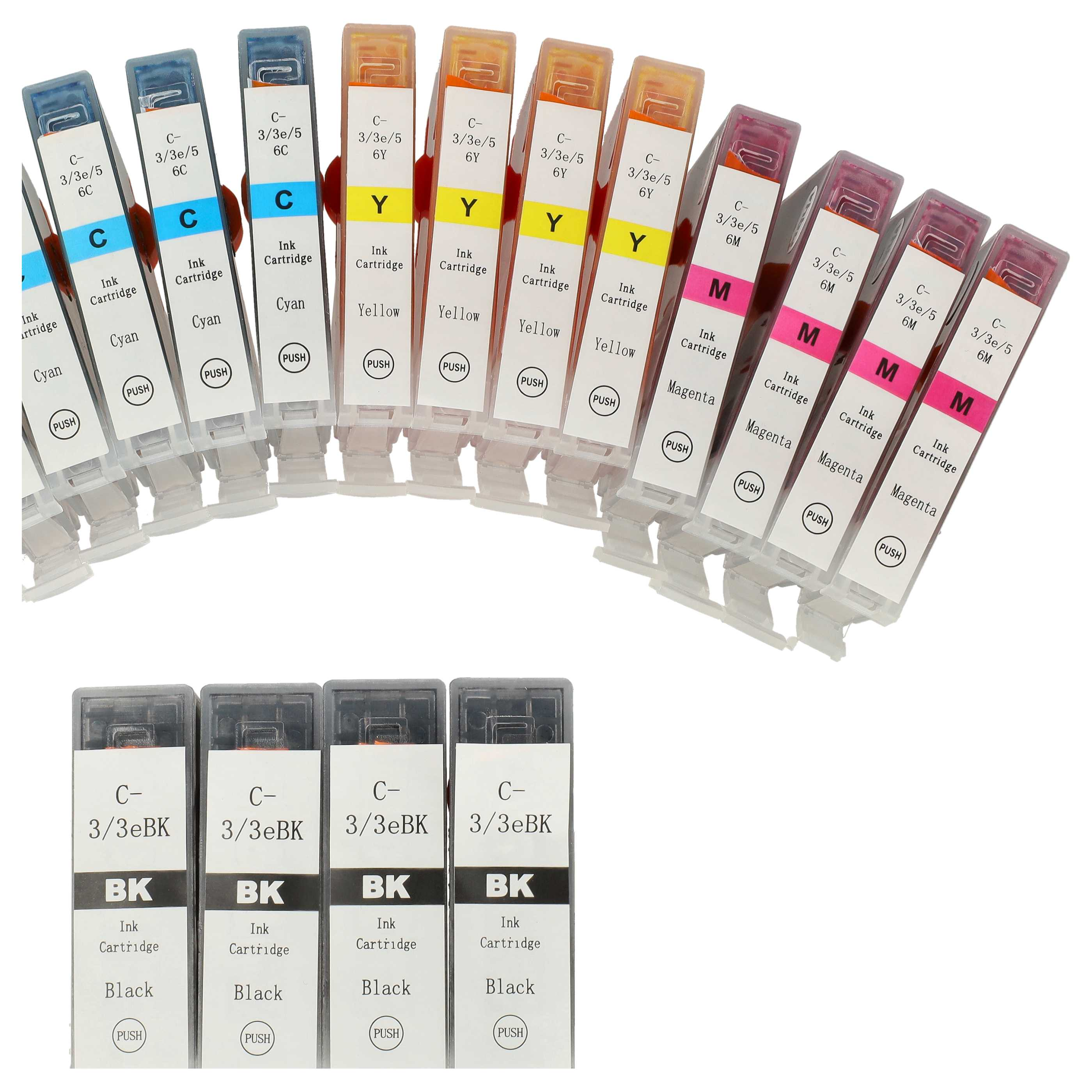 Tintenpatronen in Cyan, Gelb, Magenta und Schwarz werden angezeigt. Jede Patrone ist mit Farbe und 'Tintenpatrone' beschriftet.