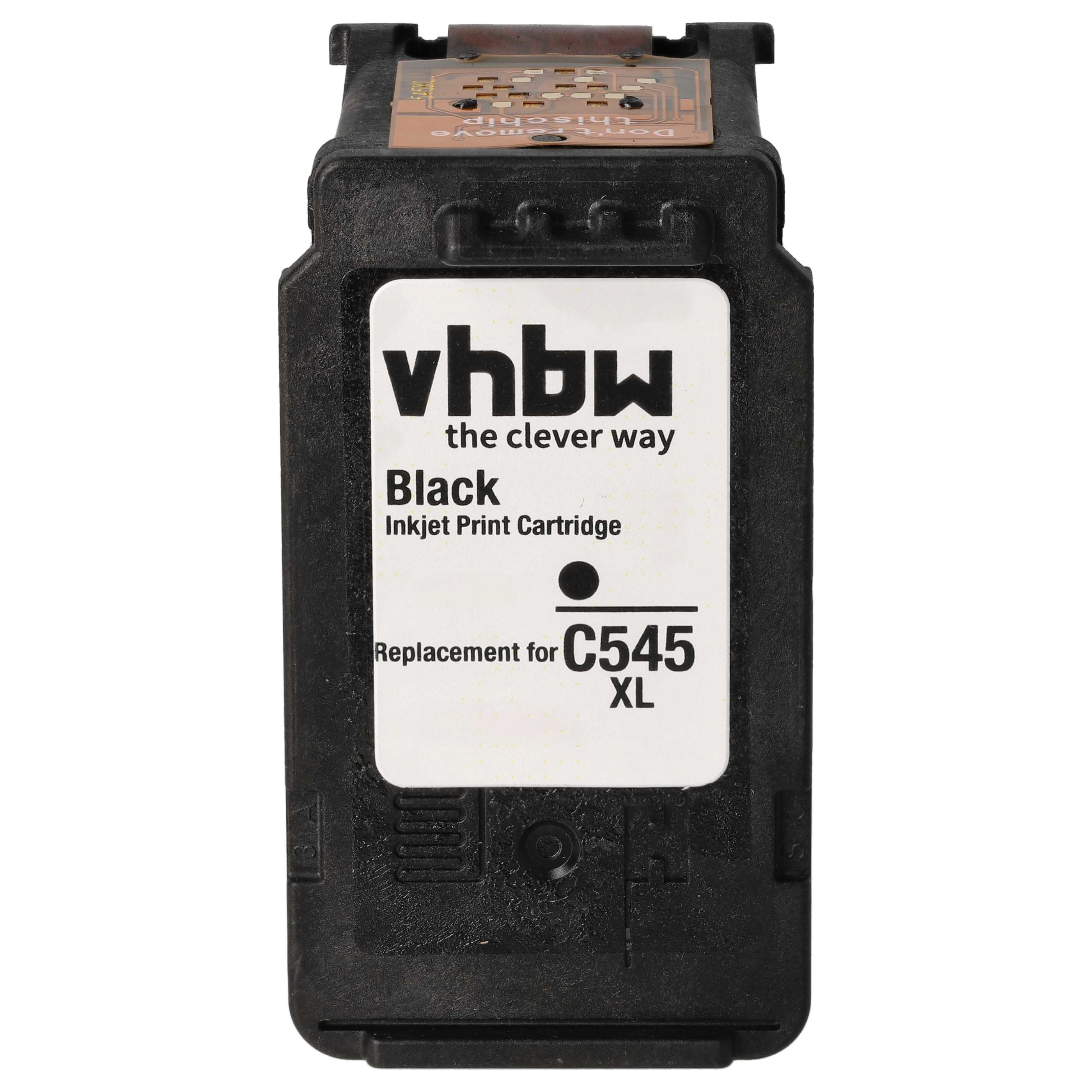 Schwarze Tintenpatrone. Auf dem Etikett steht vhbw, Schwarz, Tintenstrahldruckerpatrone, Ersatz für C545 XL.