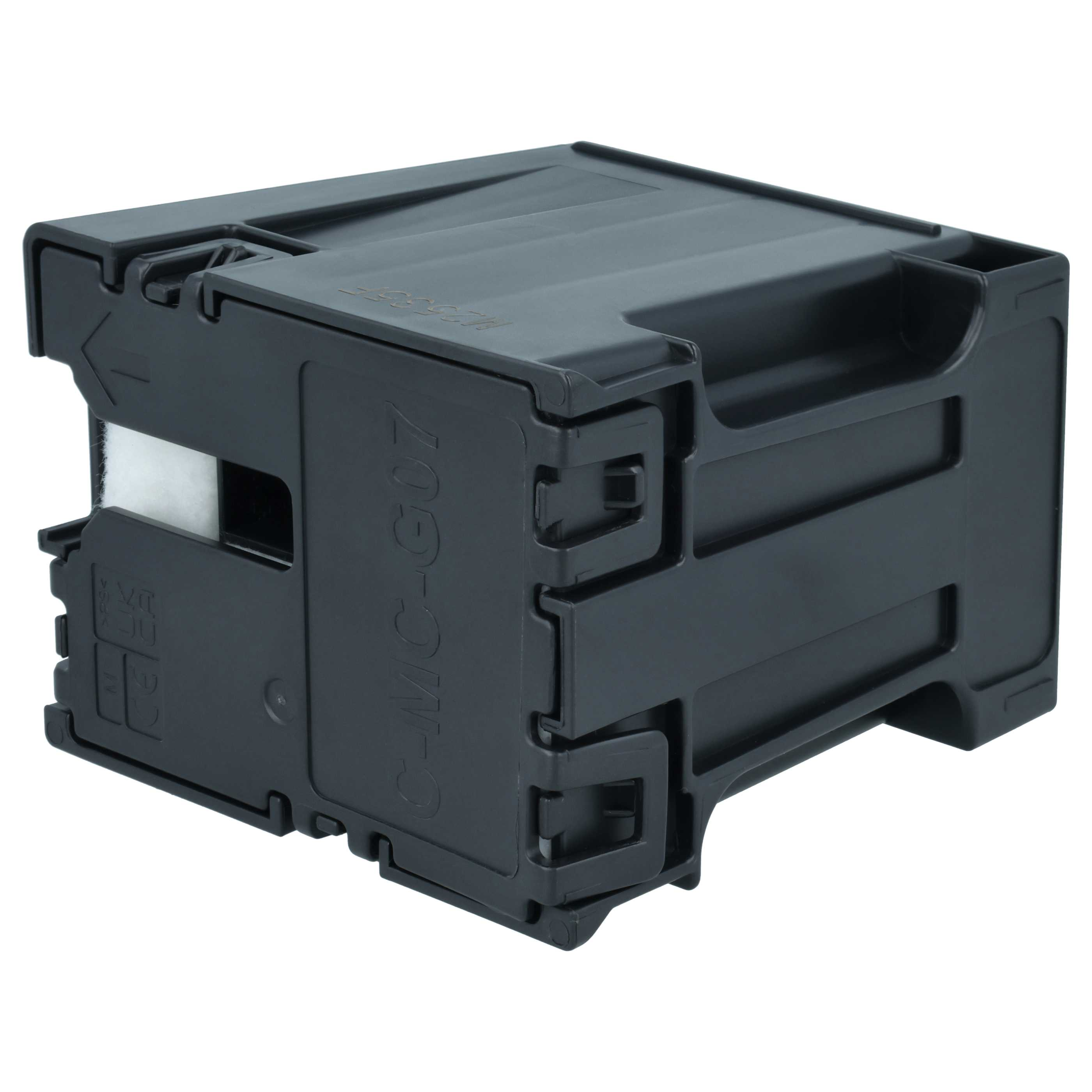 Eine schwarze Plastikbox mit weißem Filter. Die Box hat Riegel und Text auf der Oberfläche. Sie steht auf weißem Hintergrund.