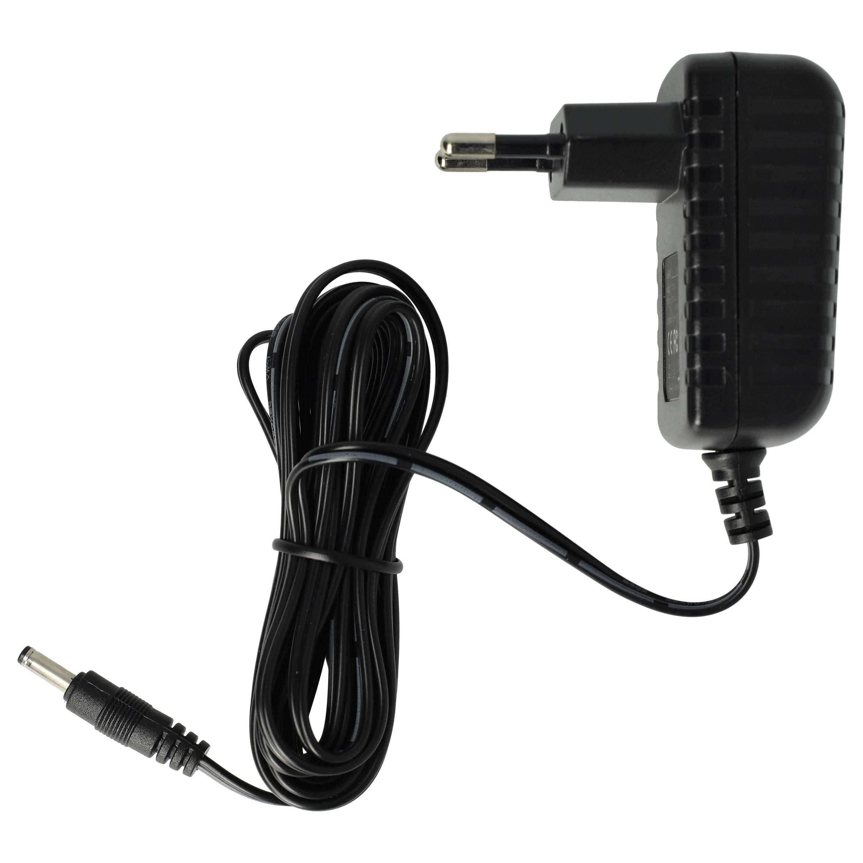 Ein schwarzes Netzteil mit Kabel und DC-Stecker. Das Netzteil hat einen Stecker, und das Kabel ist aufgerollt.