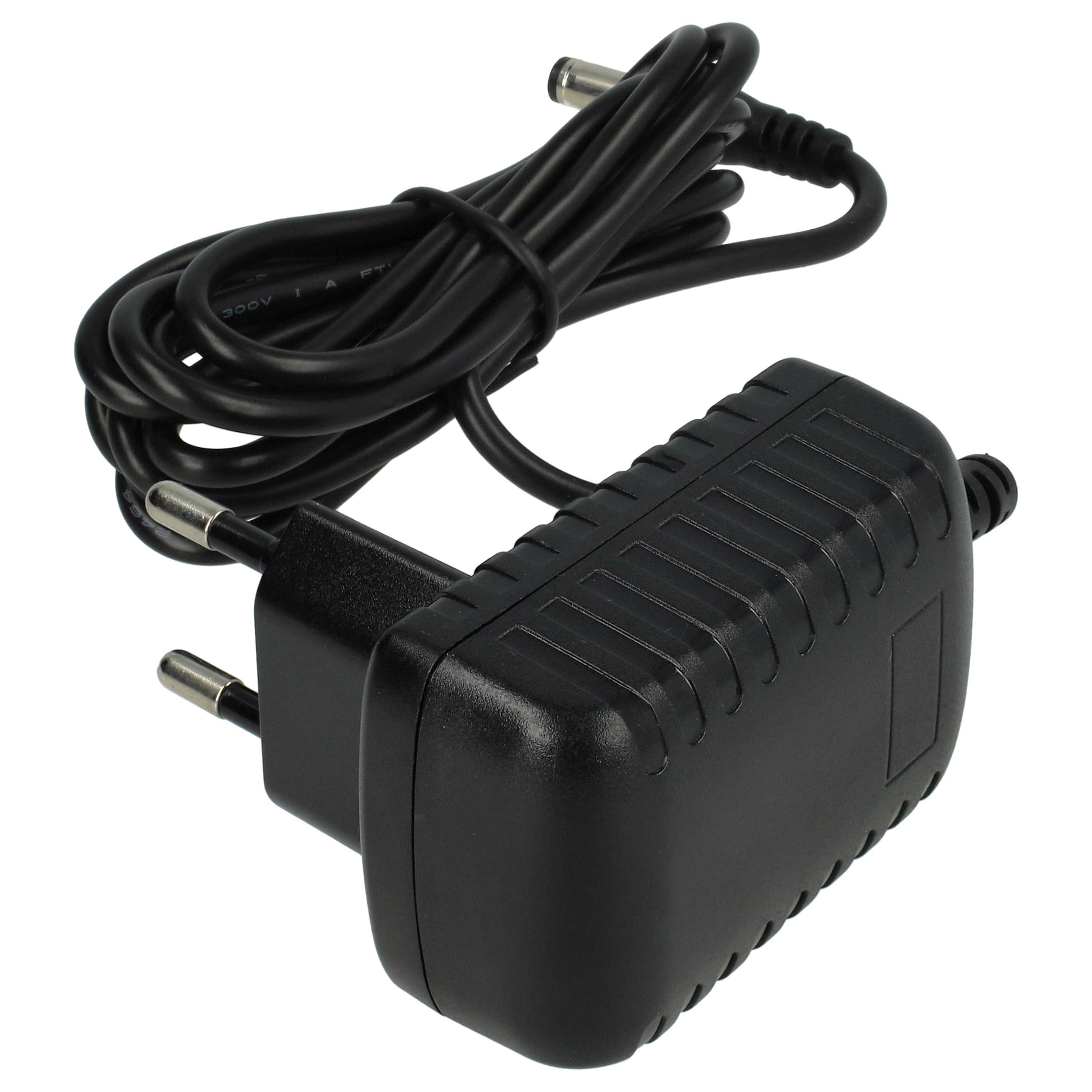 Schwarzes Netzteil mit Stecker und Kabel, auf weißem Hintergrund. Der Adapter ist rechteckig und hat ein schwarzes Kabel.