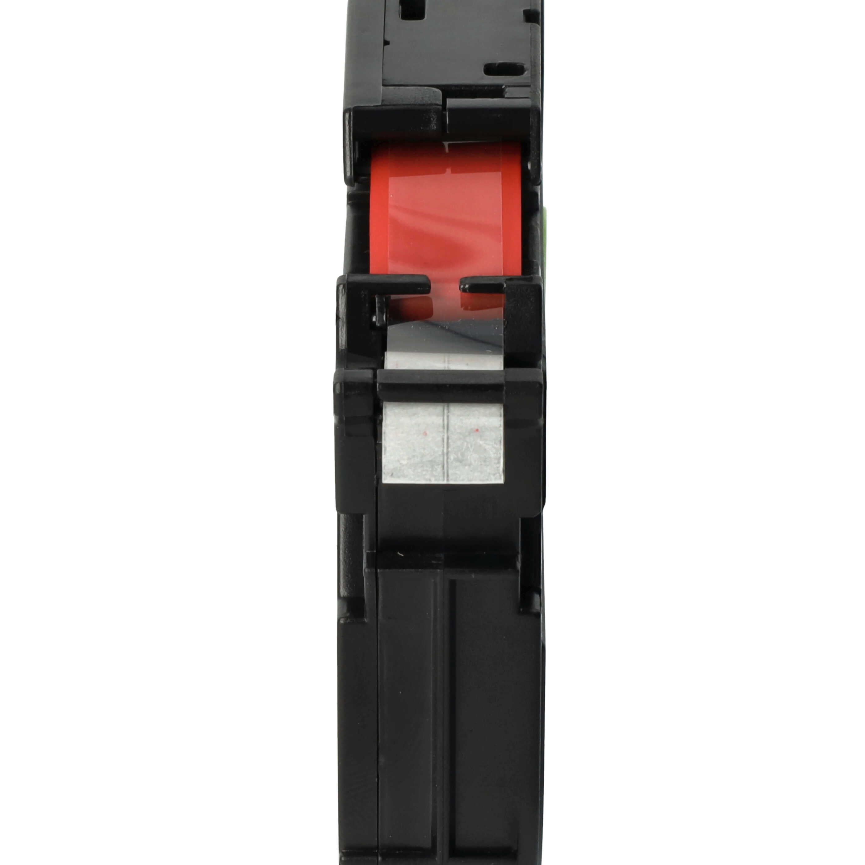 Schwarze elektrische Komponente mit rotem rechteckigem Element. Sie hat einen weißen Aufkleber und ist vor weißem Hintergrund platziert.