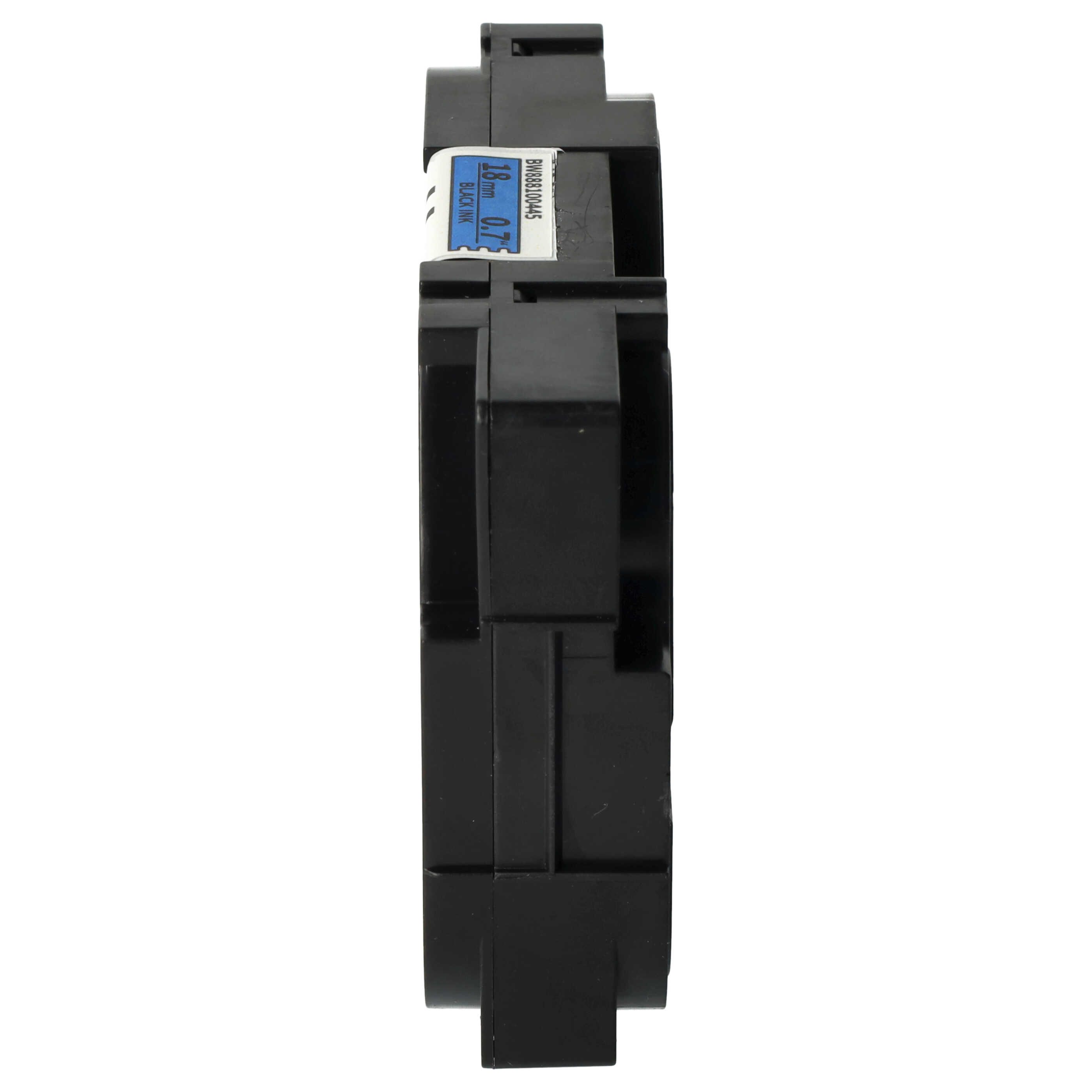 Schwarze Kunststoffkomponente mit blau-weißem Etikett. Aufschrift: 18 mm, 0,7 und schwarze Tinte.