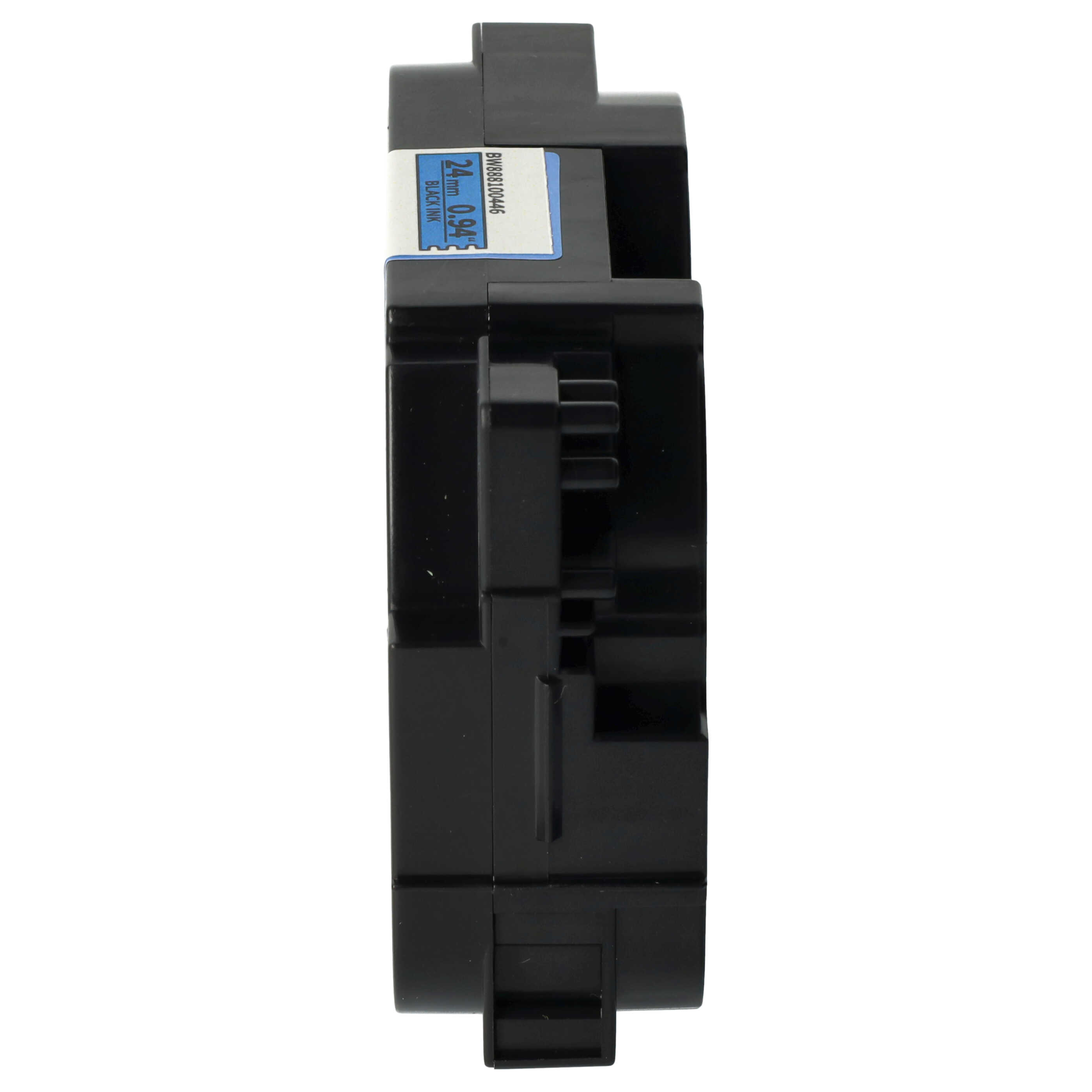 Eine schwarze Tintenpatrone mit blauem Etikett. Sie hat die Maße 24mm x 0,94 Zoll und den Text 'SCHWARZE TINTE'.