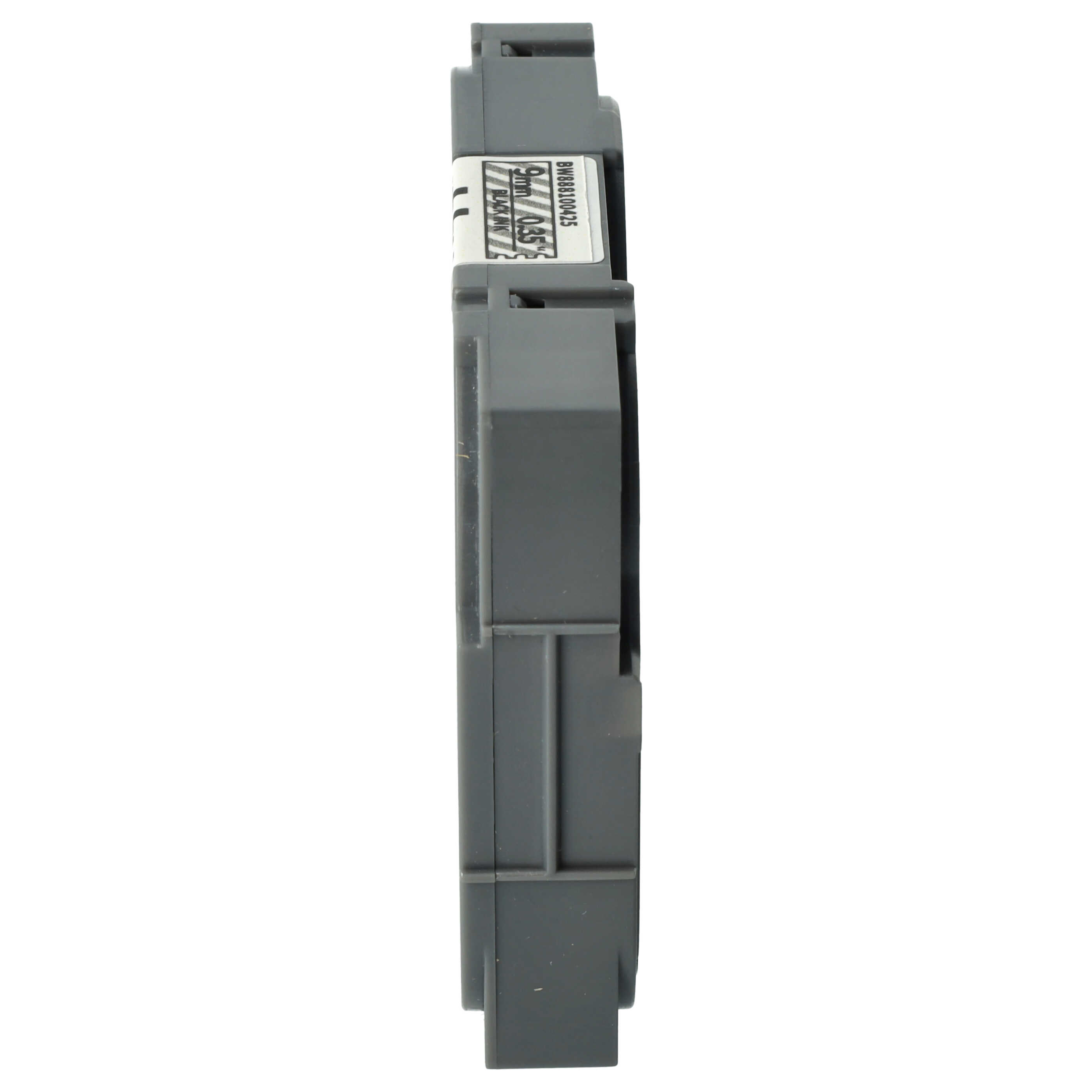 Ein graues elektronisches Bauteil mit einem Etikett. Das Etikett zeigt Text, darunter '9mm 0,35" BLACK INK' und 'BW888100425'.