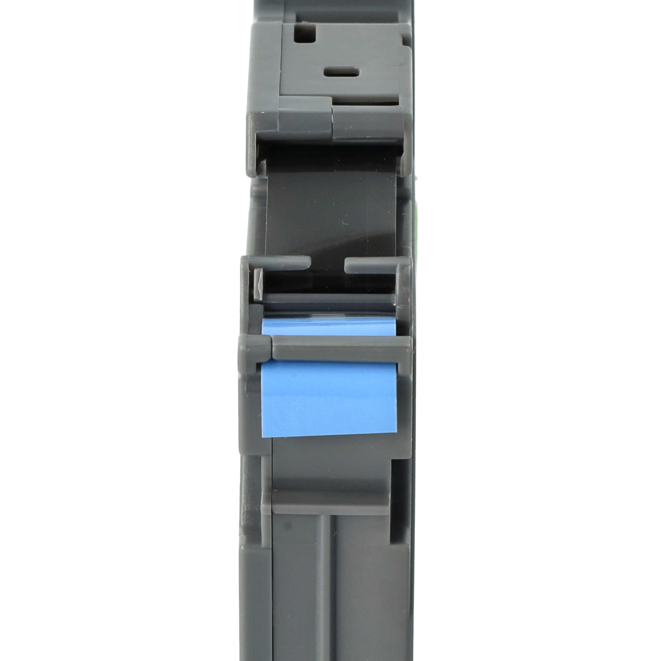 Eine graue elektrische Komponente mit blauem Hebel auf weißem Hintergrund. Die Komponente ist vertikal ausgerichtet.