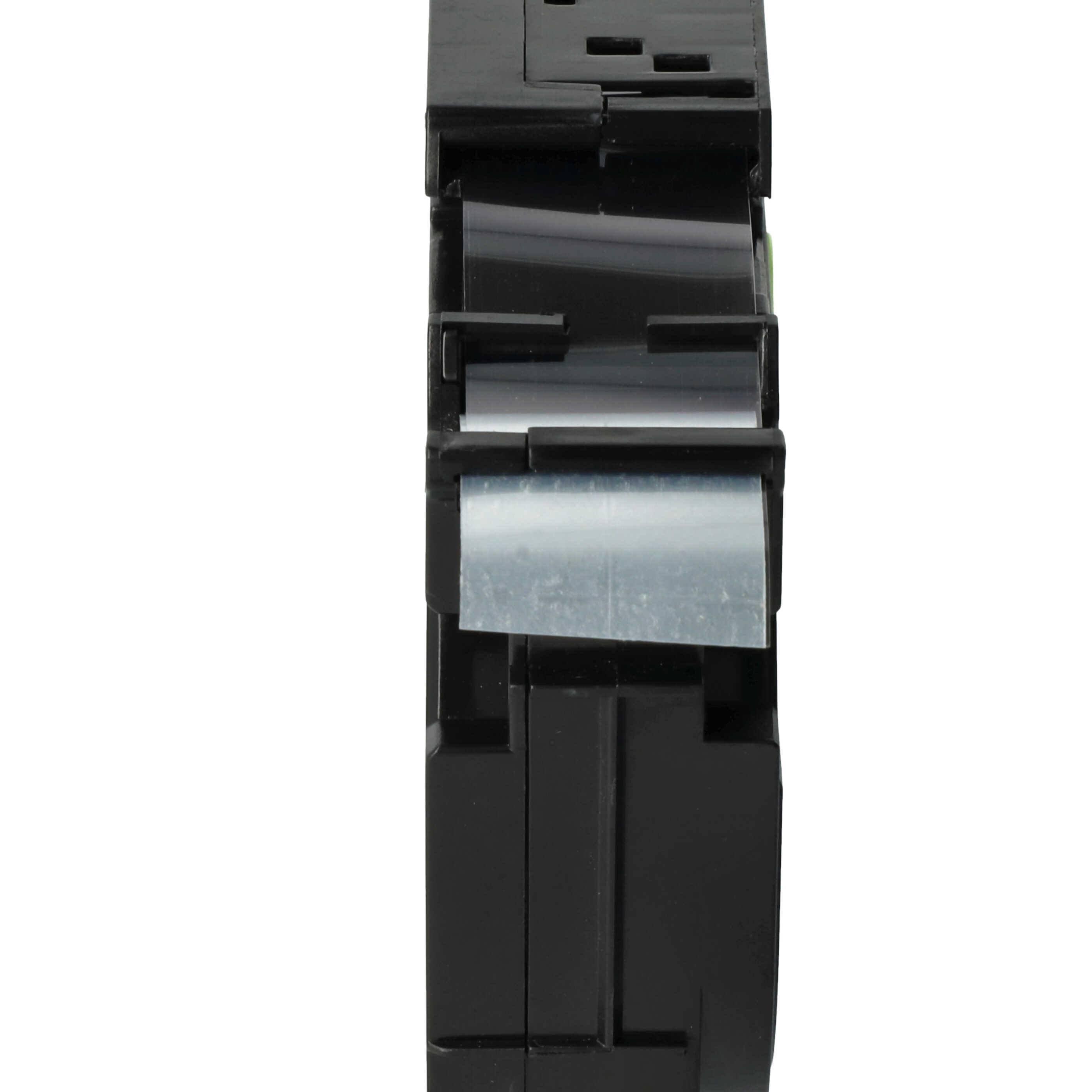 Eine schwarze elektrische Komponente mit Metallteilen und weißem Hintergrund. Die Komponente ist rechteckig und mehrschichtig.