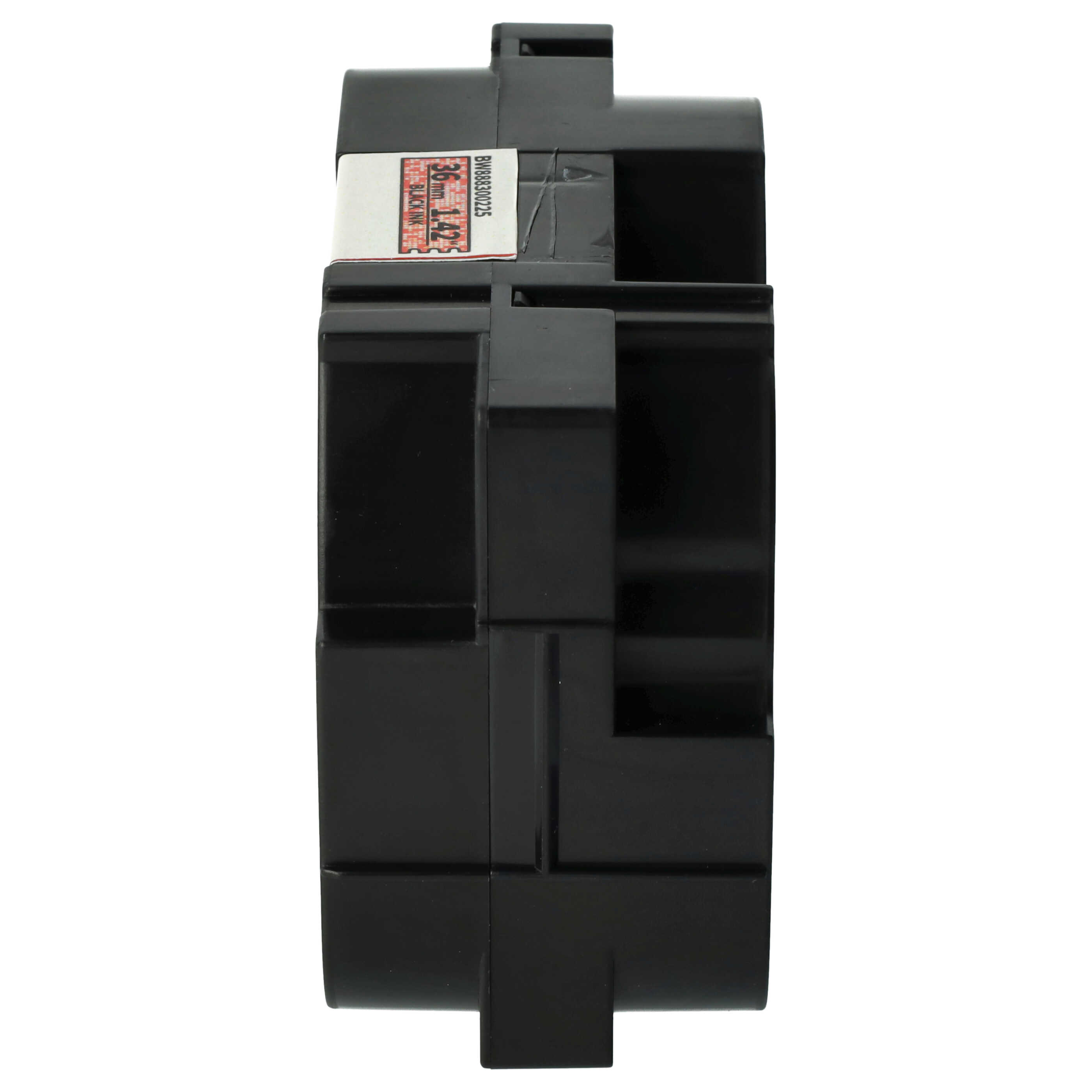 Ein schwarzes, rechteckiges elektrisches Bauteil mit einem Aufkleber, der Abmessungen und Produktdetails anzeigt.