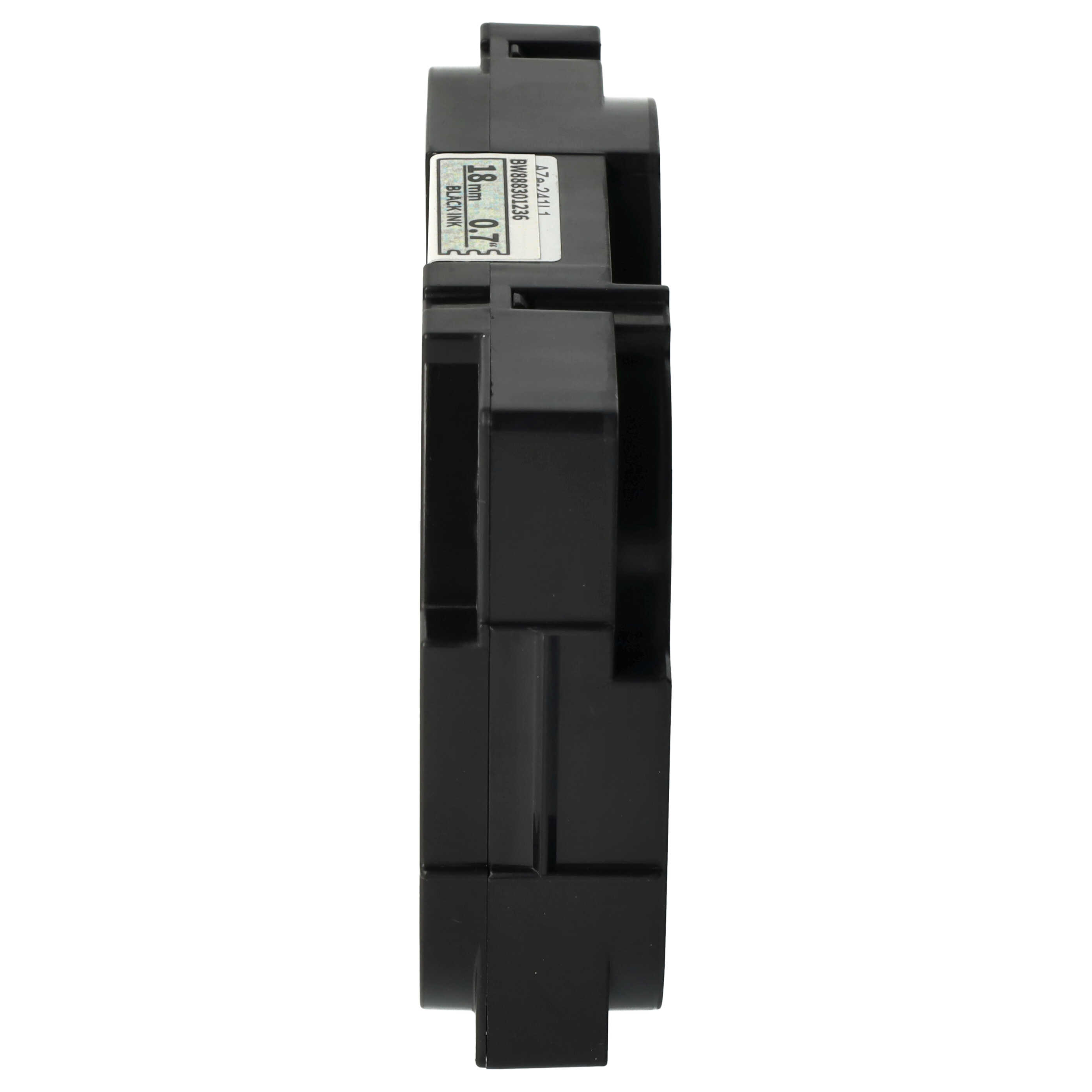 Schwarze elektrische Komponente. Ein Etikett zeigt 18 mm, 0,7 und Details zur schwarzen Tinte. Weißer Hintergrund.