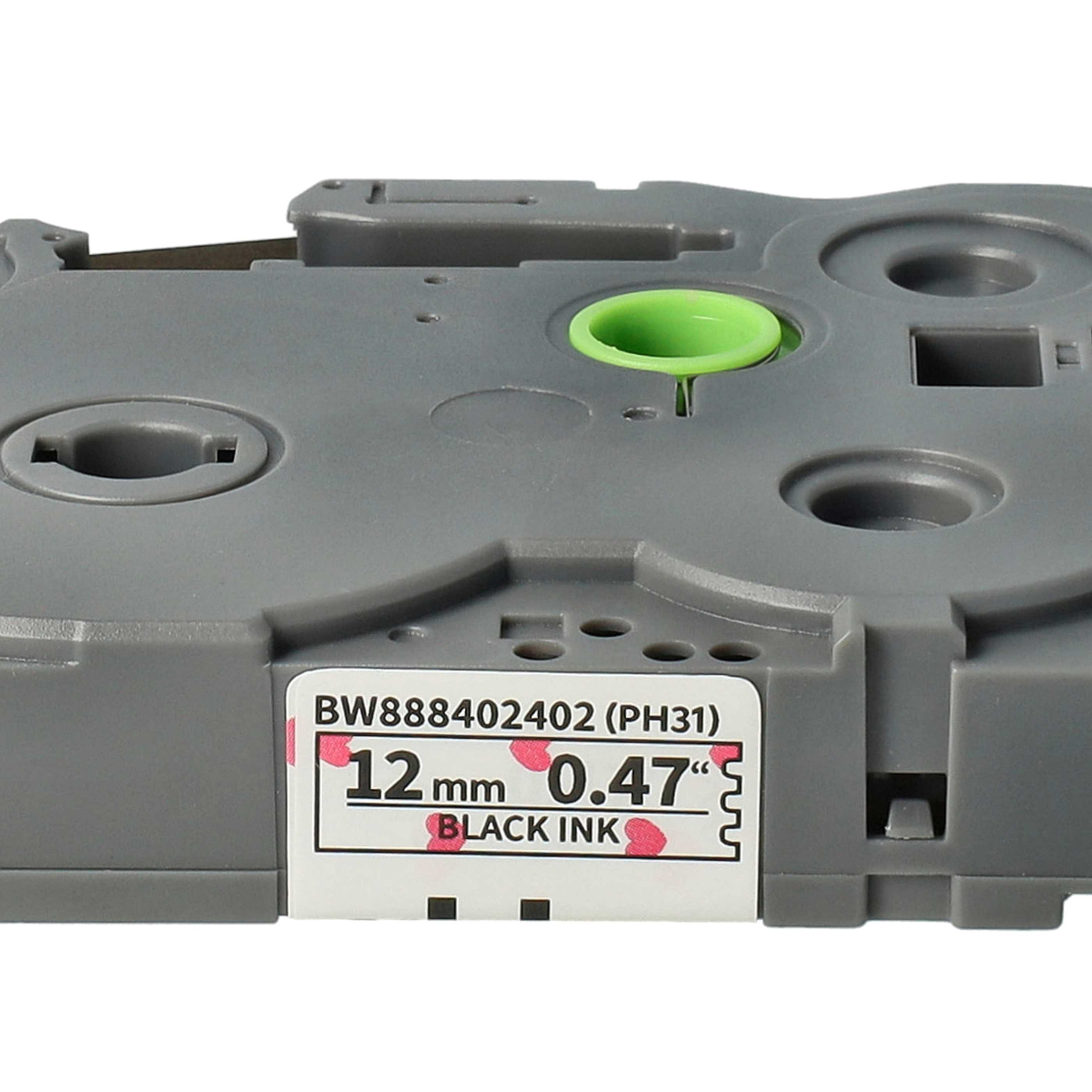 Etikettendrucker-Bandkassette, grau und grün. Text: 12 mm 0,47 Zoll, schwarze Tinte. Produktnummer ist BW888402402 (PH31).