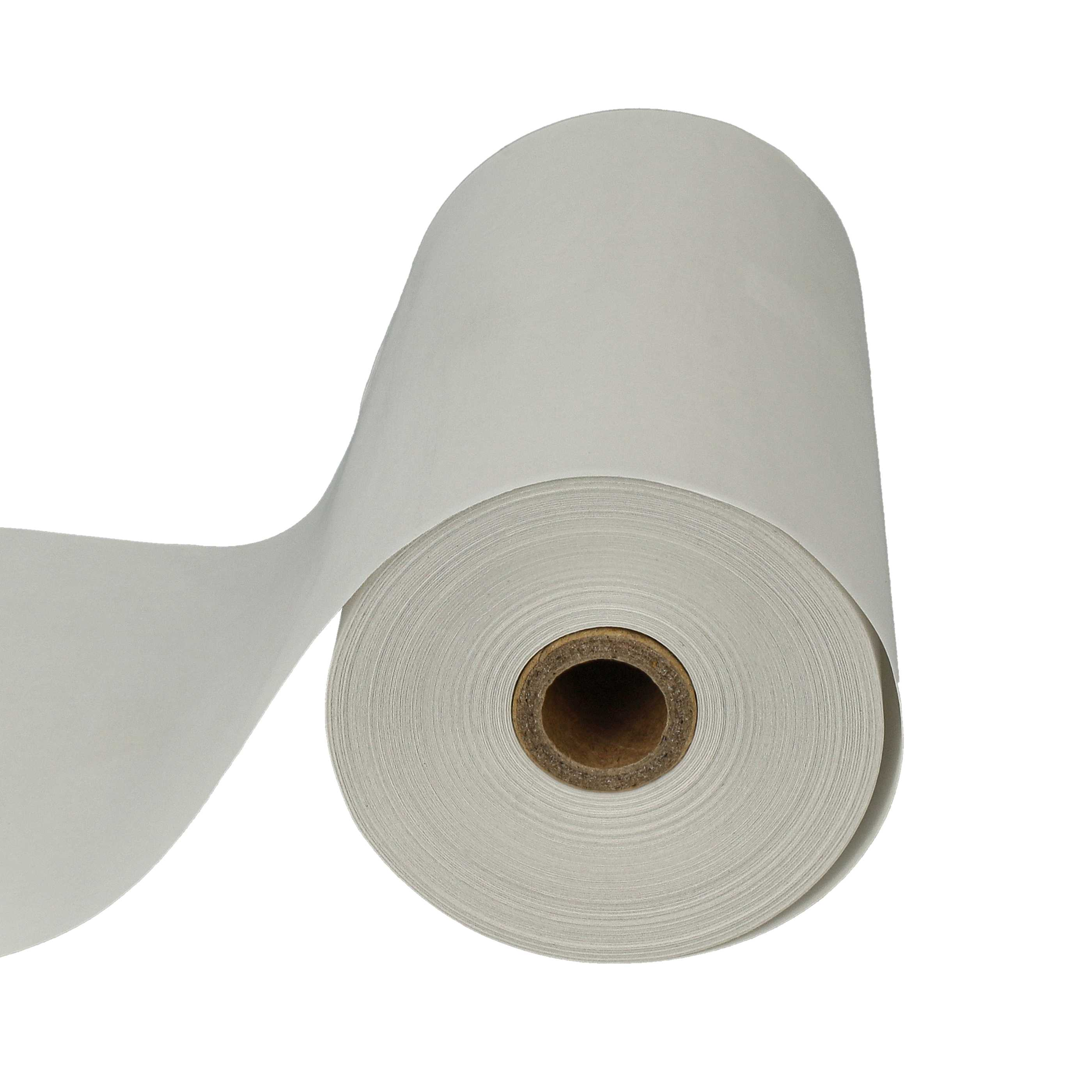 Eine Rolle hellgraues Papier mit einem braunen Pappkern wird gezeigt. Das Papier entrollt sich vor weißem Hintergrund.