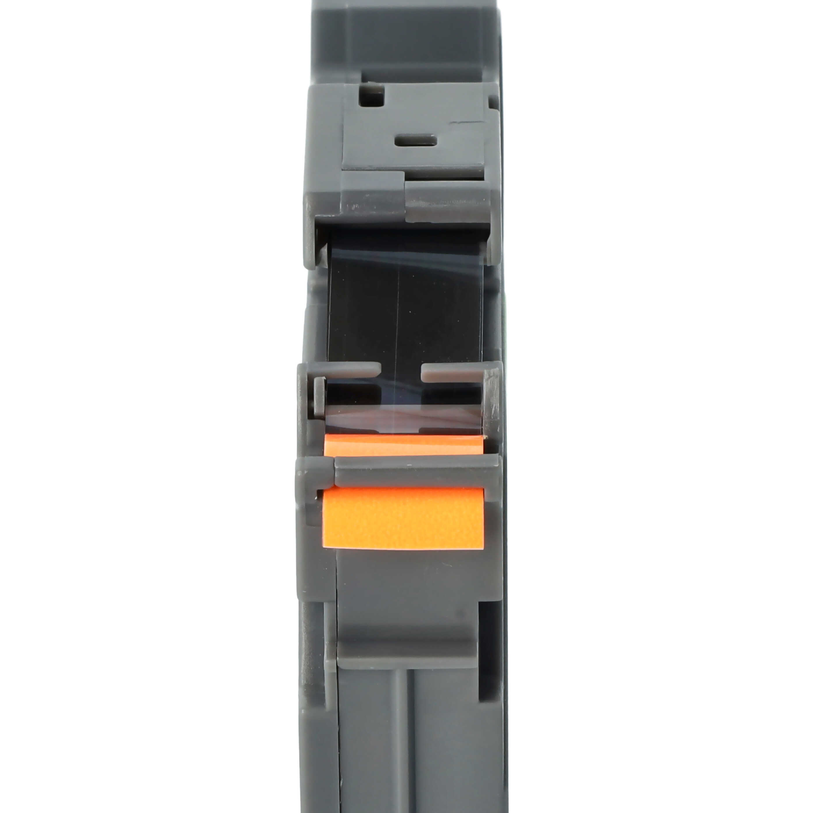 Ein graues elektrisches Bauteil mit orangefarbenem Hebel. Der Hintergrund ist weiß.