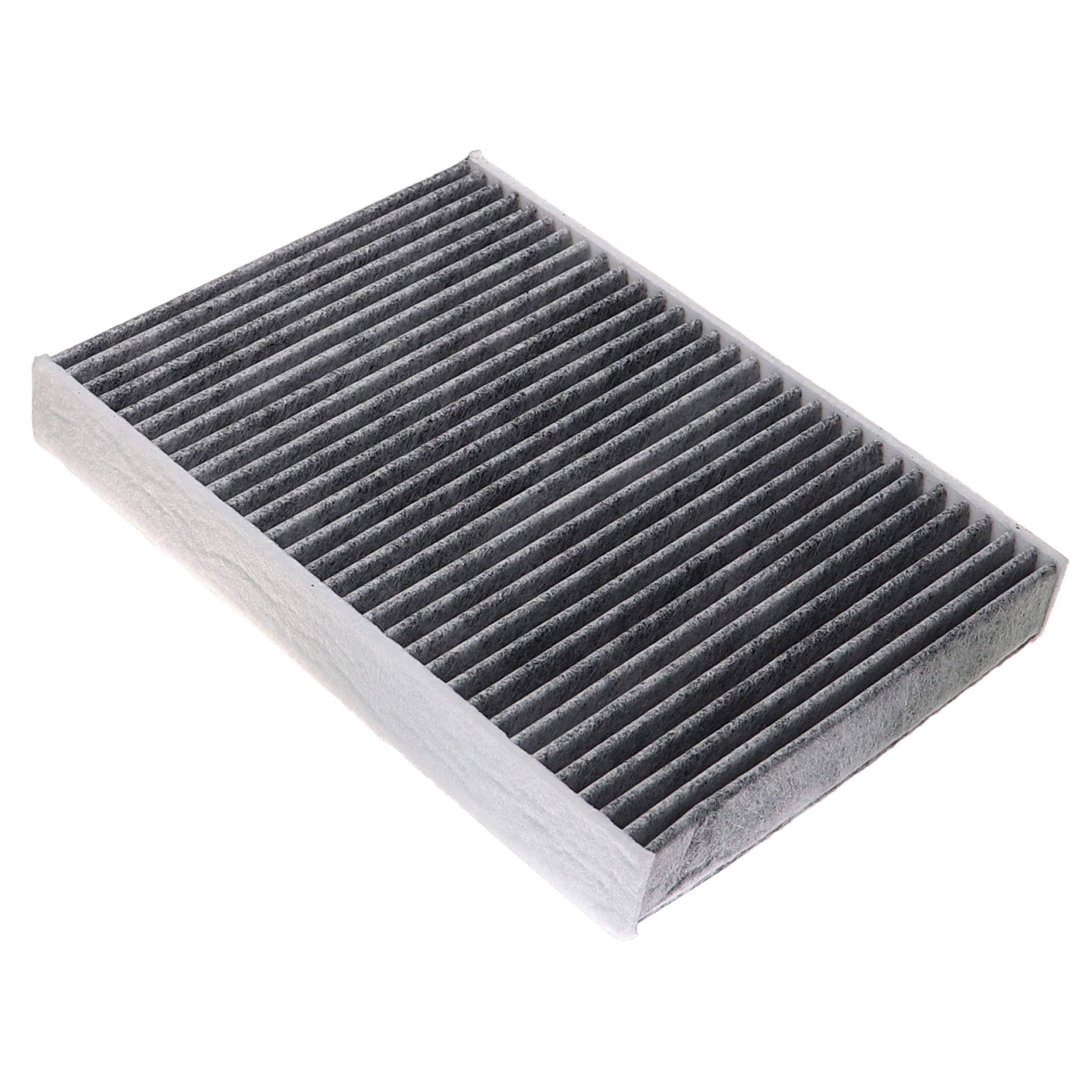 Ein Luftfilter mit grauem, plissiertem Filtermedium in einem weißen Rahmen, vor weißem Hintergrund.