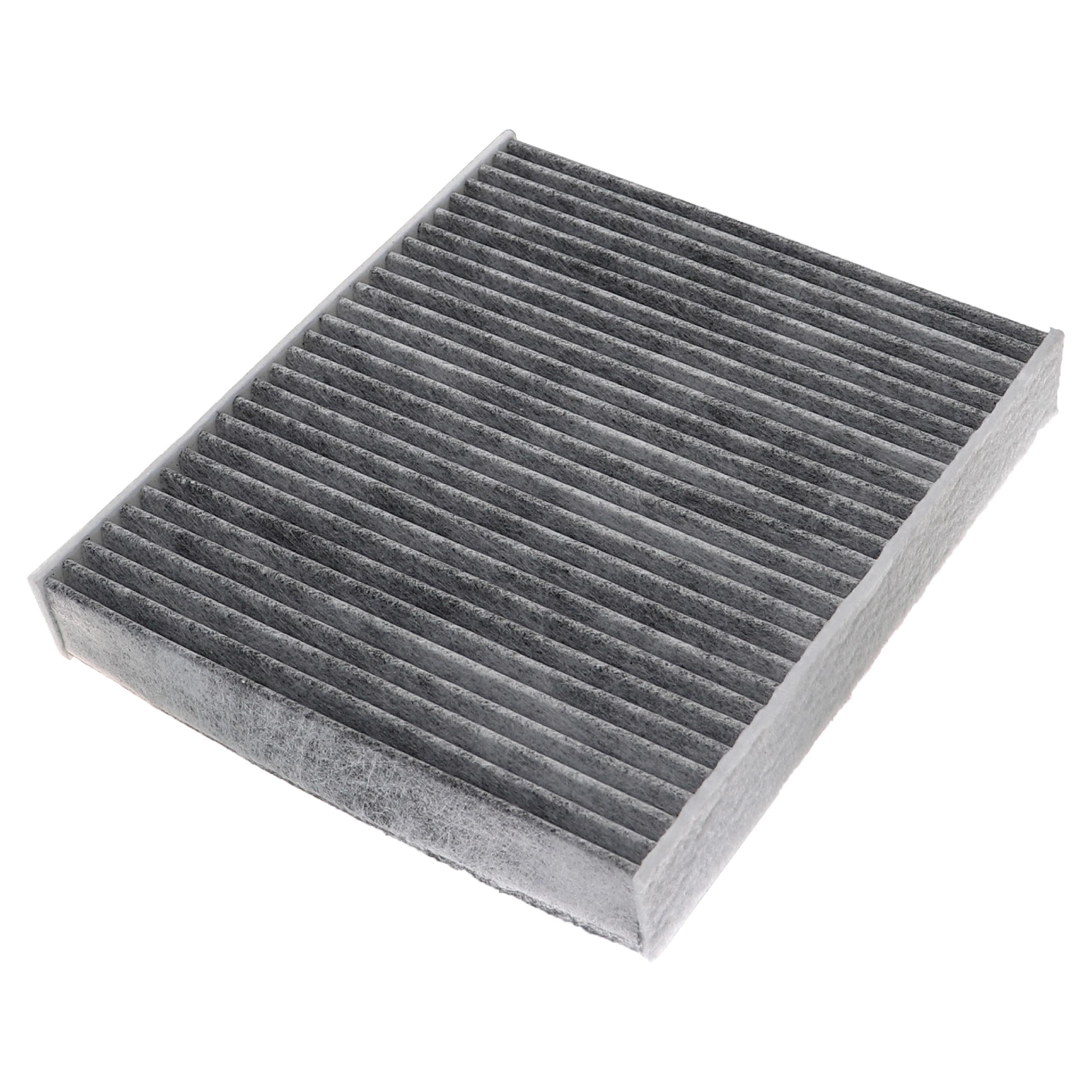 Ein rechteckiger Luftfilter mit grauem, plissiertem Filtermaterial und weißem Rahmen, vor weißem Hintergrund.