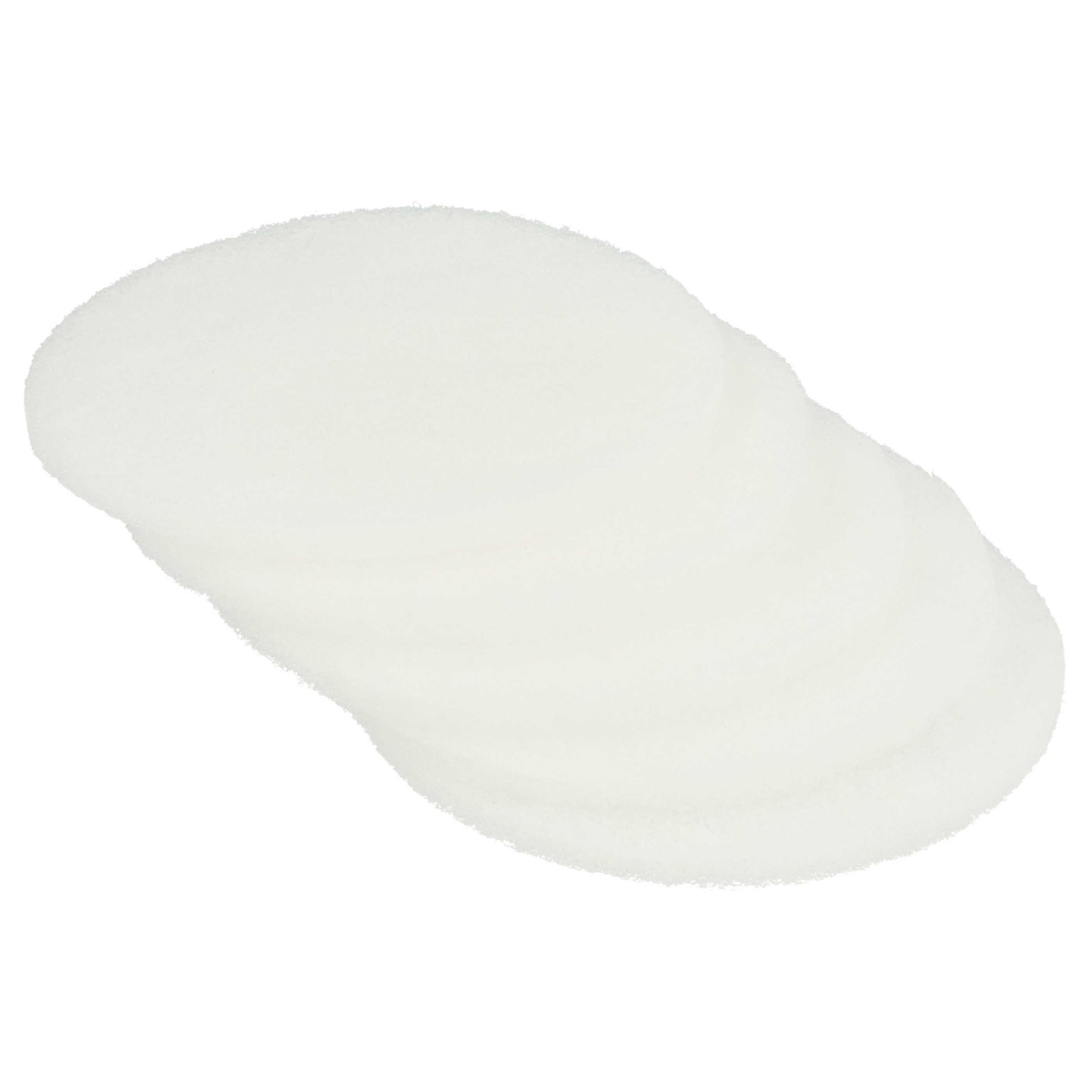 Mehrere weiße, runde, schwammartige Pads sind auf weißem Hintergrund gestapelt. Die Pads sind unterschiedlich groß.