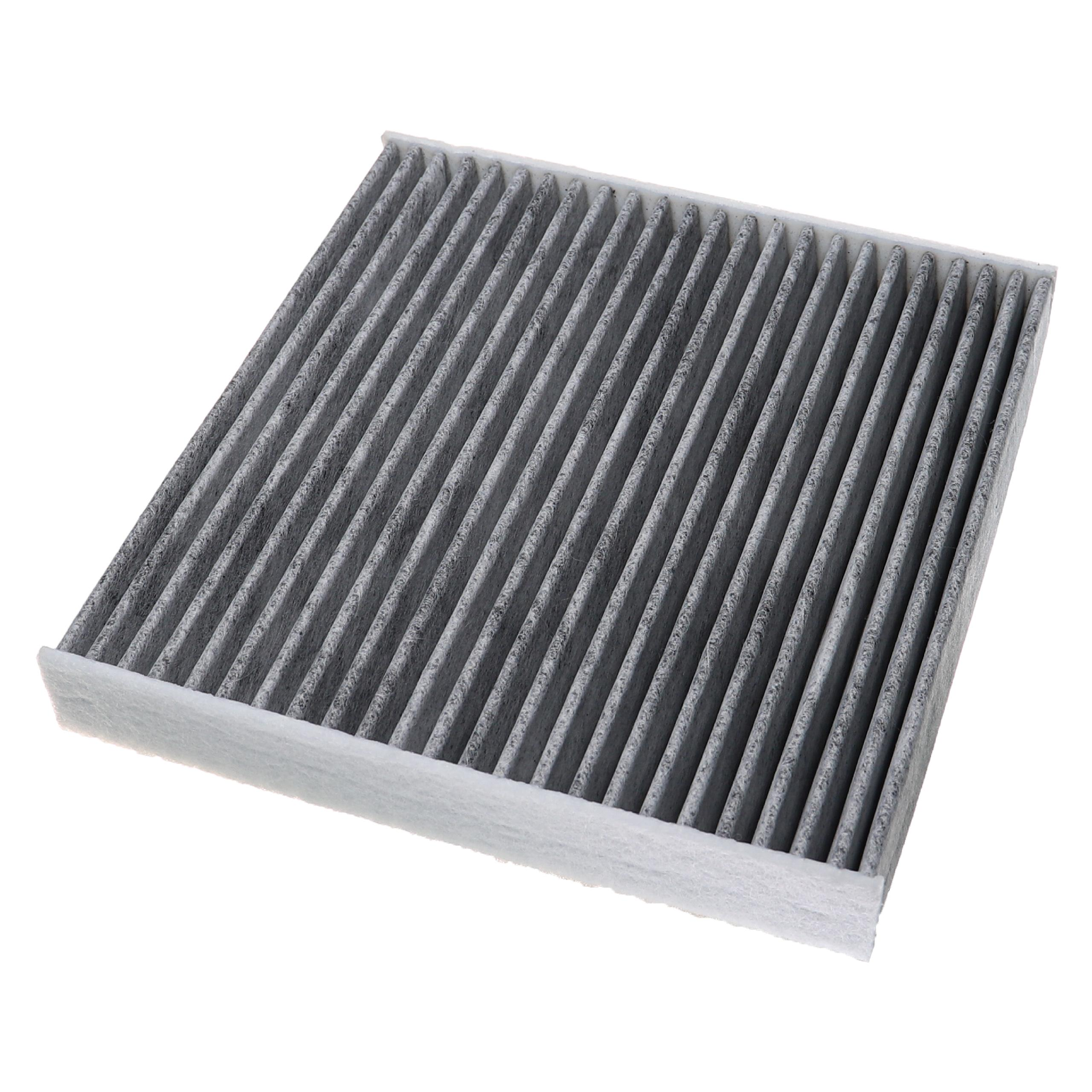 Ein rechteckiger Luftfilter mit grauem, plissiertem Material und weißen Rändern, isoliert auf weißem Hintergrund.