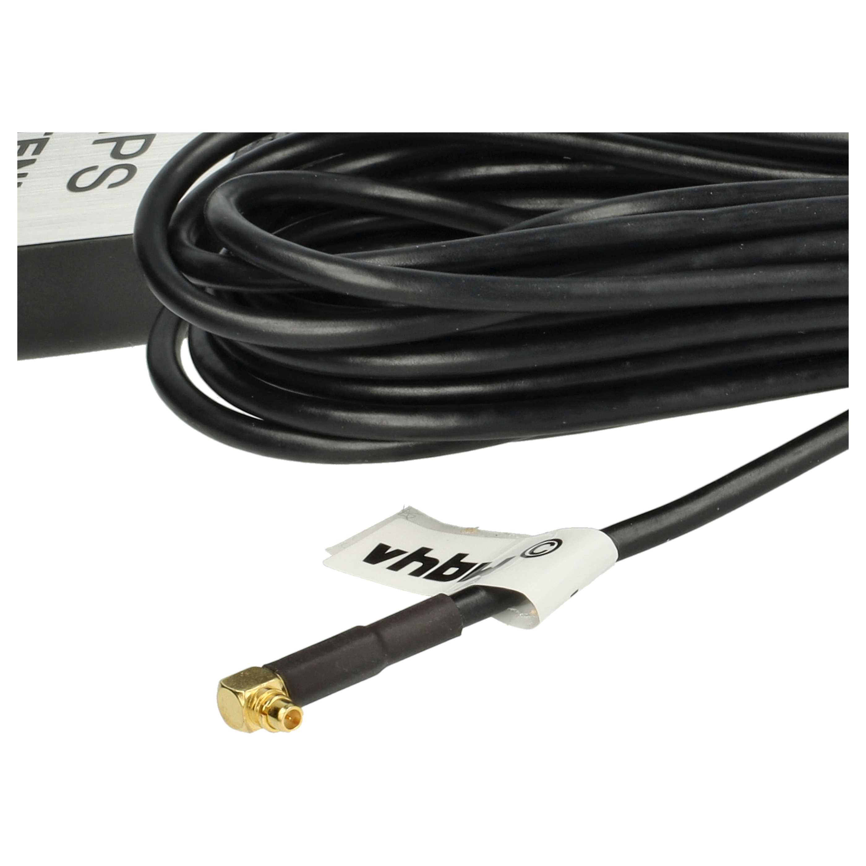 Schwarzes Kabel mit vergoldetem Stecker und weißem vhb-Etikett. Kabel ist im Hintergrund aufgerollt. Weißer Hintergrund.