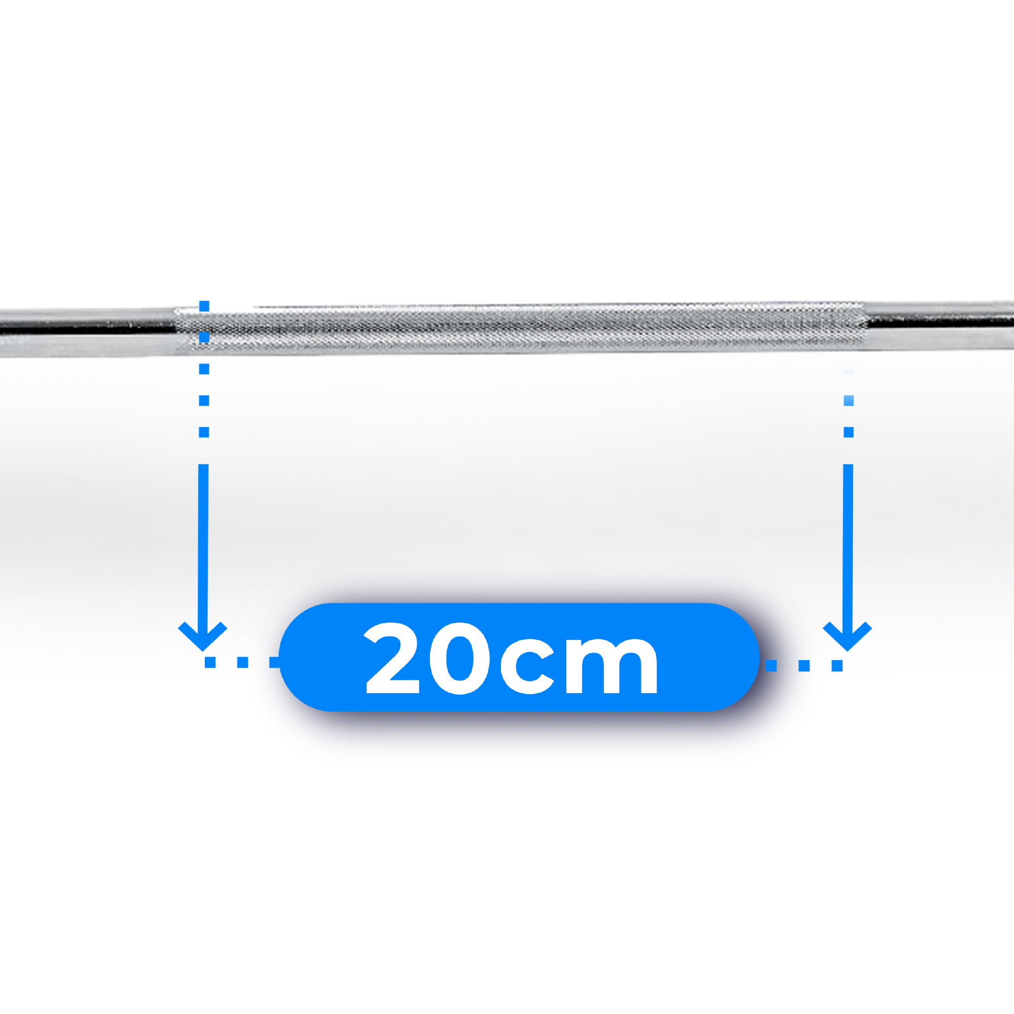 Widoczny jest srebrny gryf z radełkowaniem. Niebieski prostokąt z białym tekstem, "20cm", wskazuje wymiar.