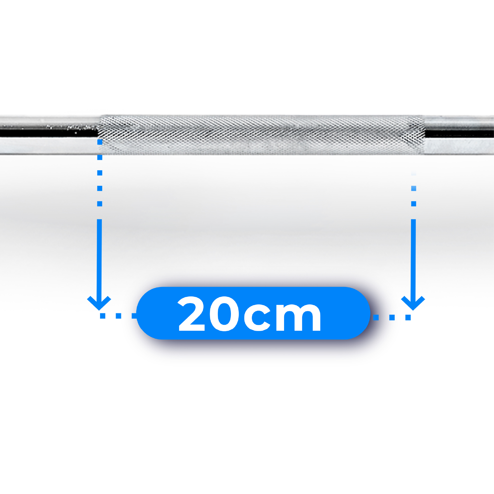 Sztanga z wymiarem 20 cm jest oznaczona niebieskim prostokątem i strzałkami.