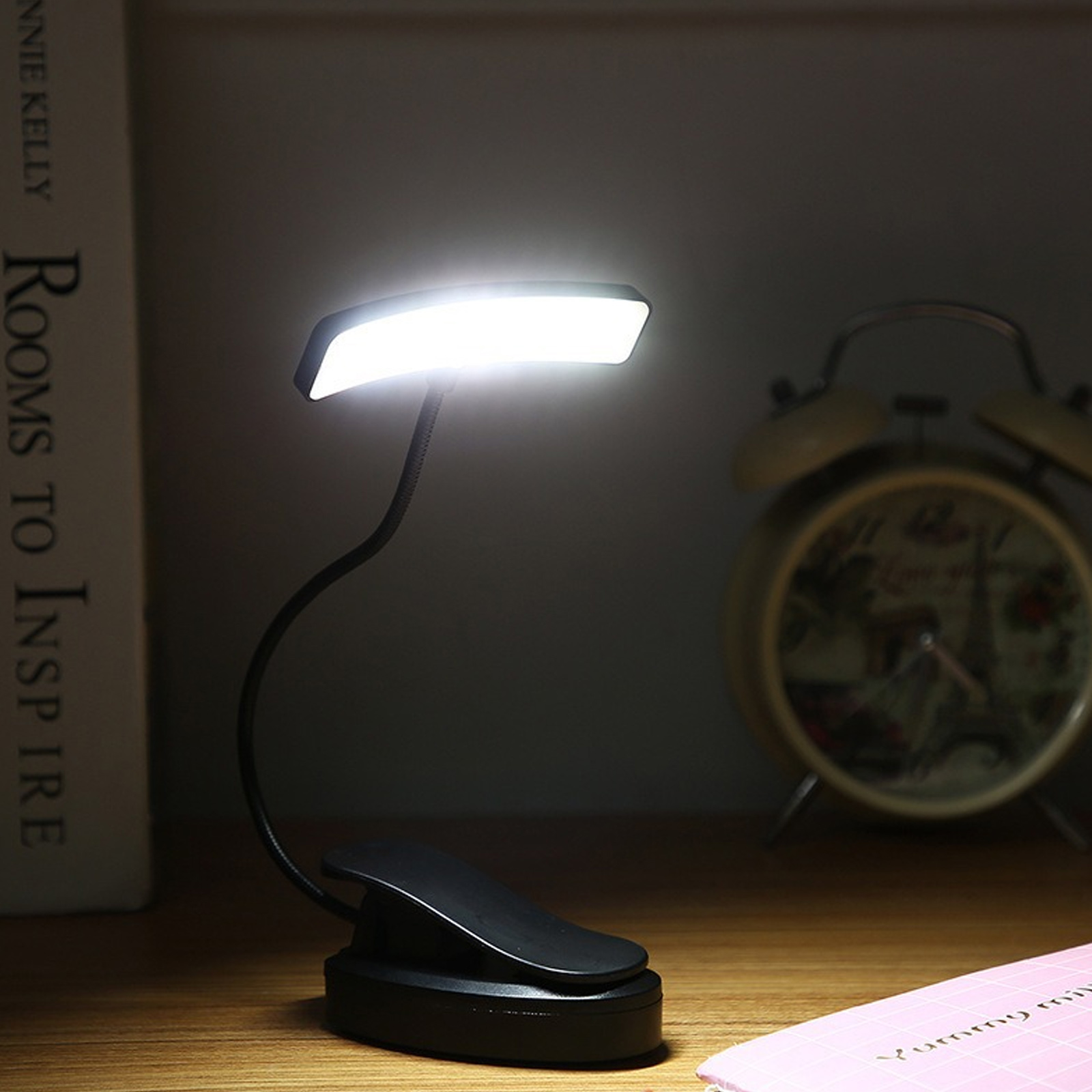 Lampe De Lecture à Clip LED Flexible - Idéale Pour Lire, Portable Avec Piles Incluses - Noire